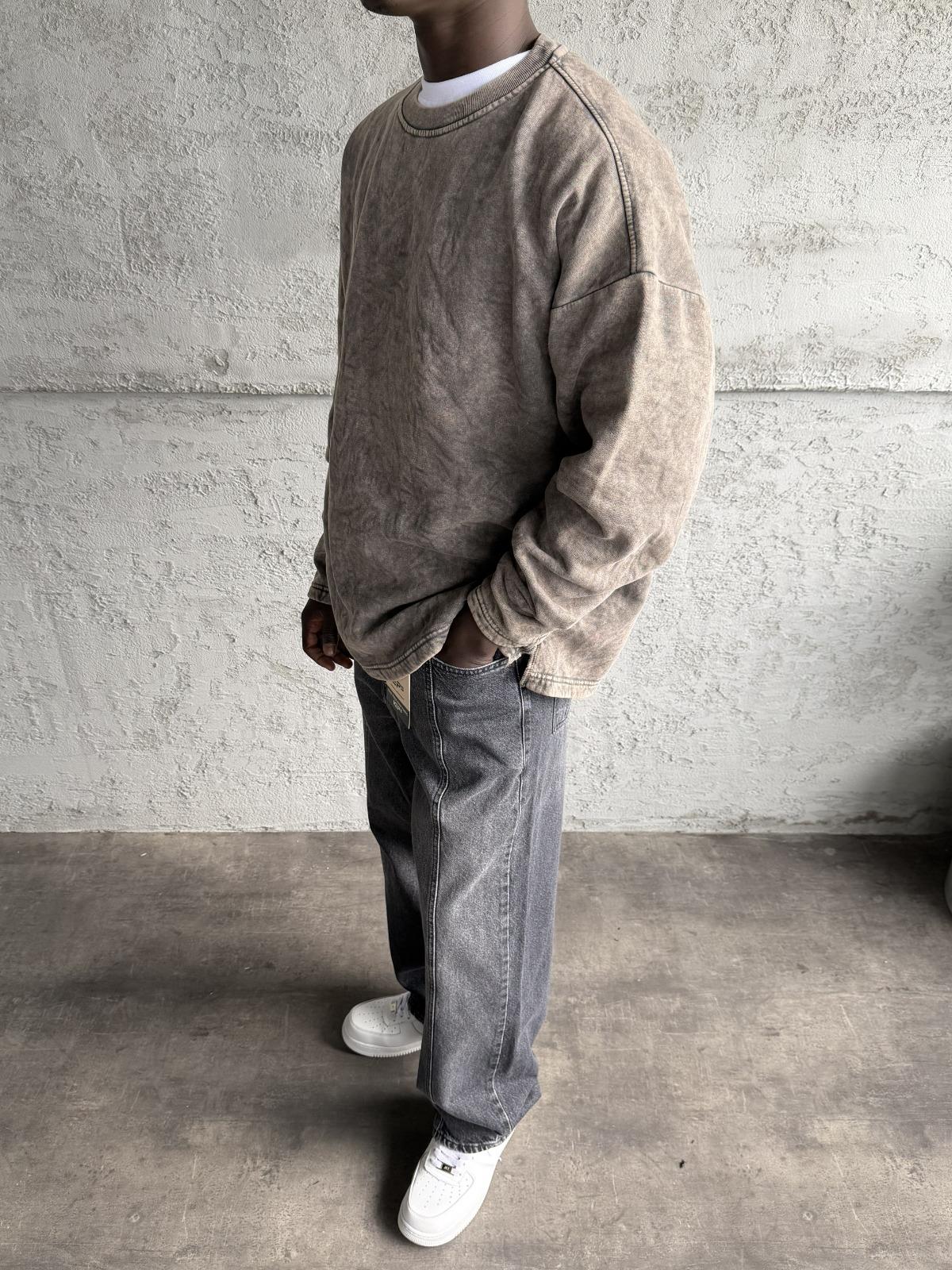 Kahve Yıkamalı Sweatshirt