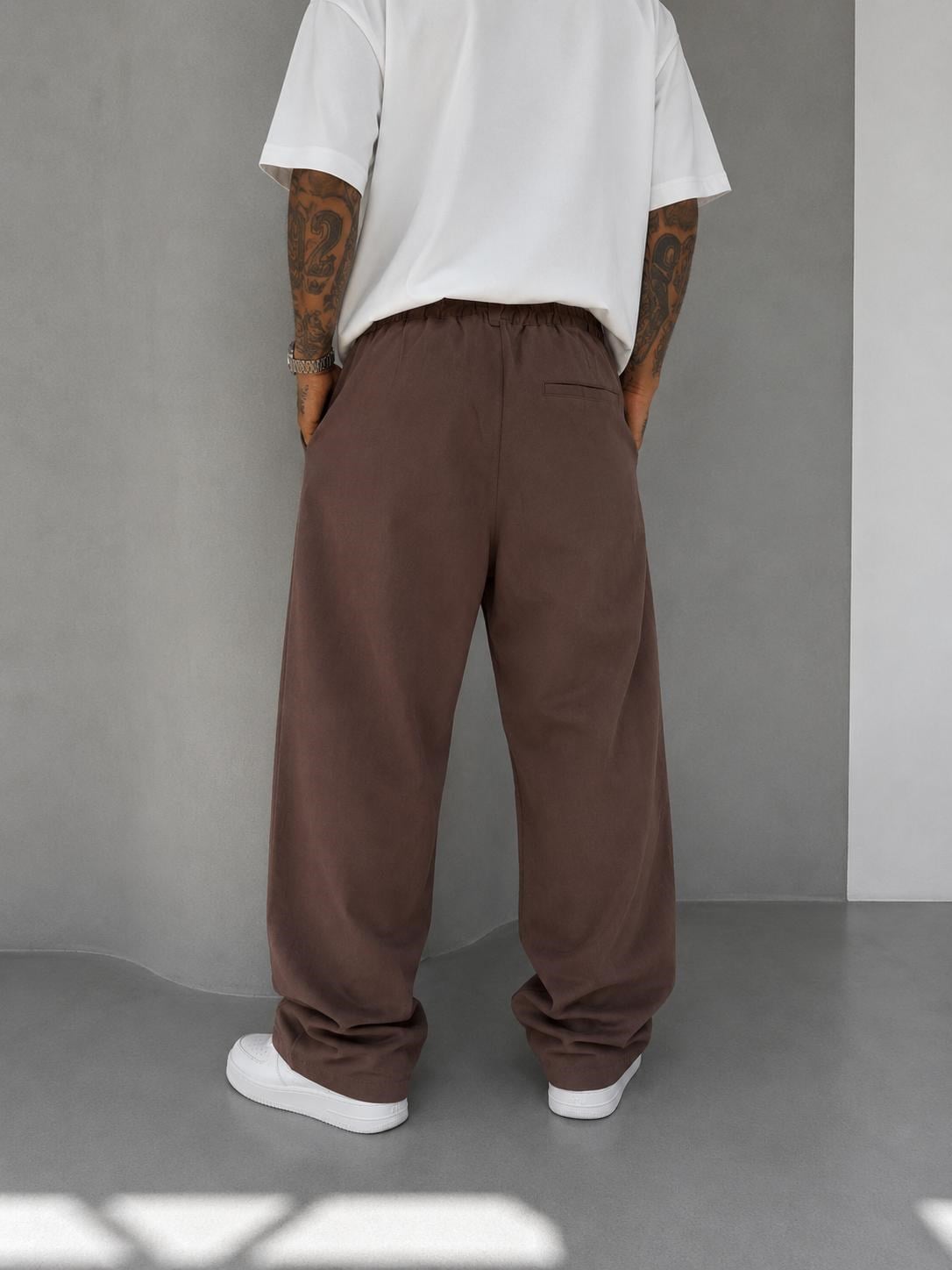 Kahverengi Modal Kumaş Relax Baggy Pantolon
