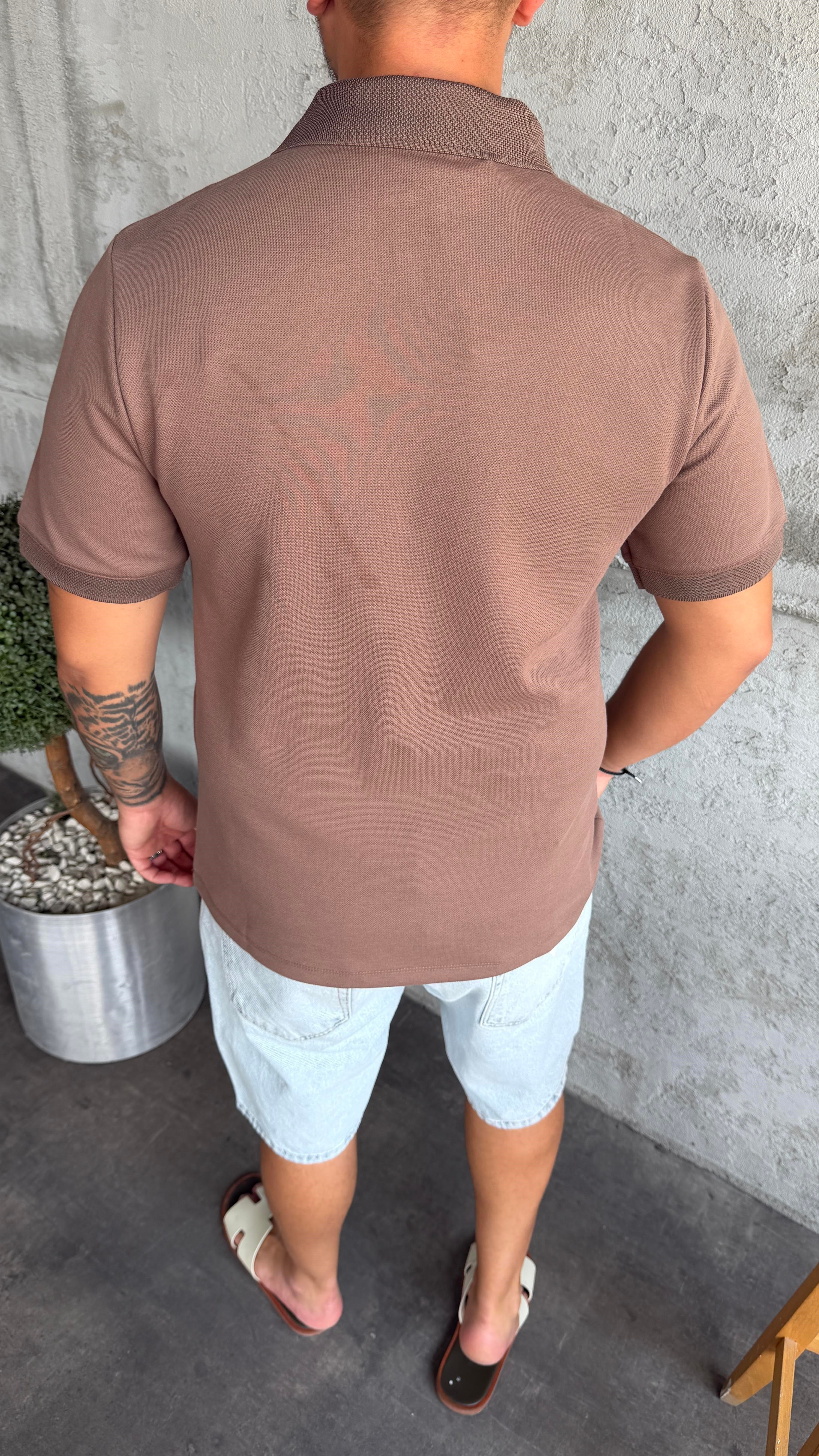 Kahverengi Pike Kumaş Polo Yaka T-Shirt