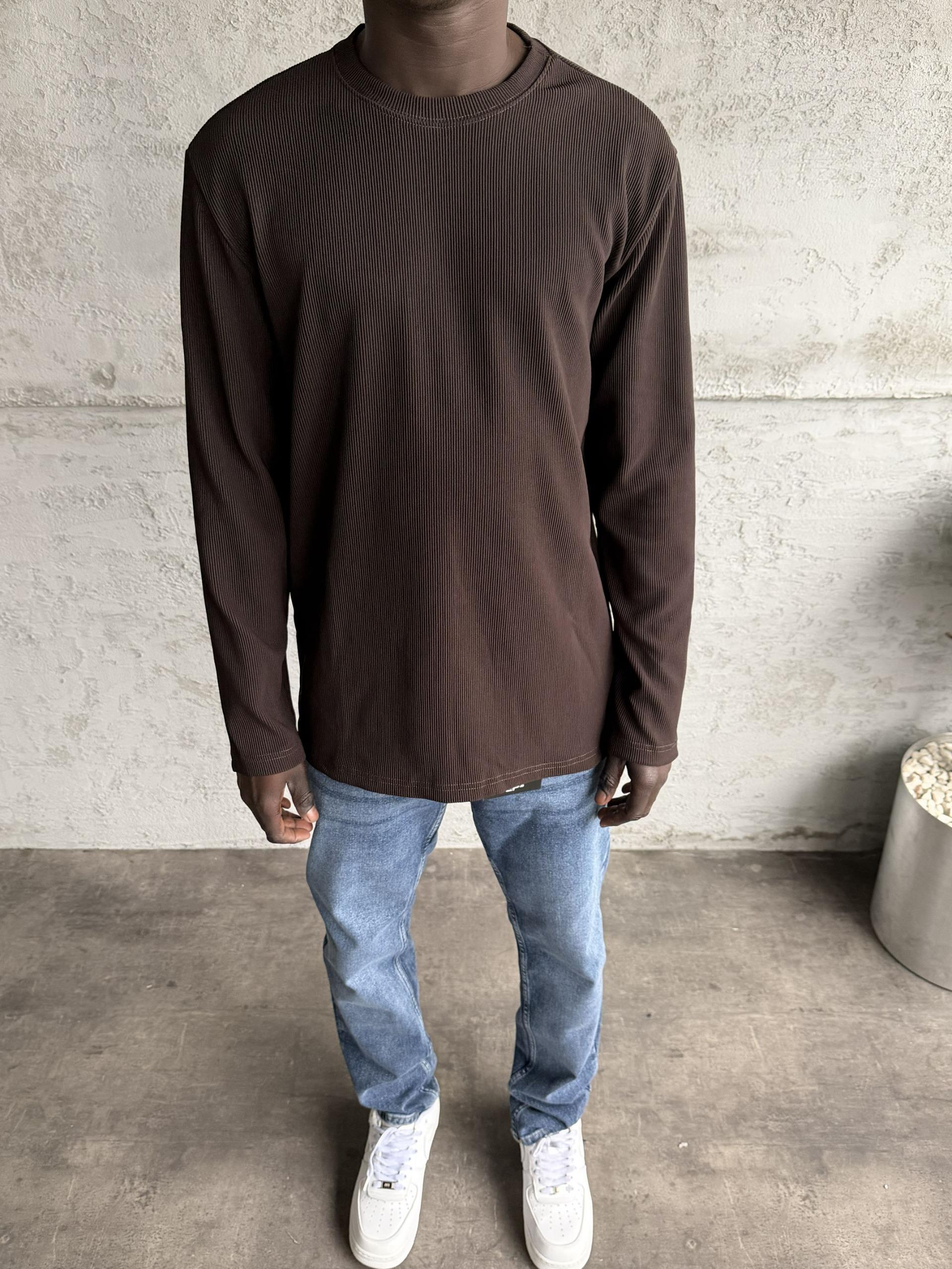 Koyu Kahve Fitili Basic Sweatshirt