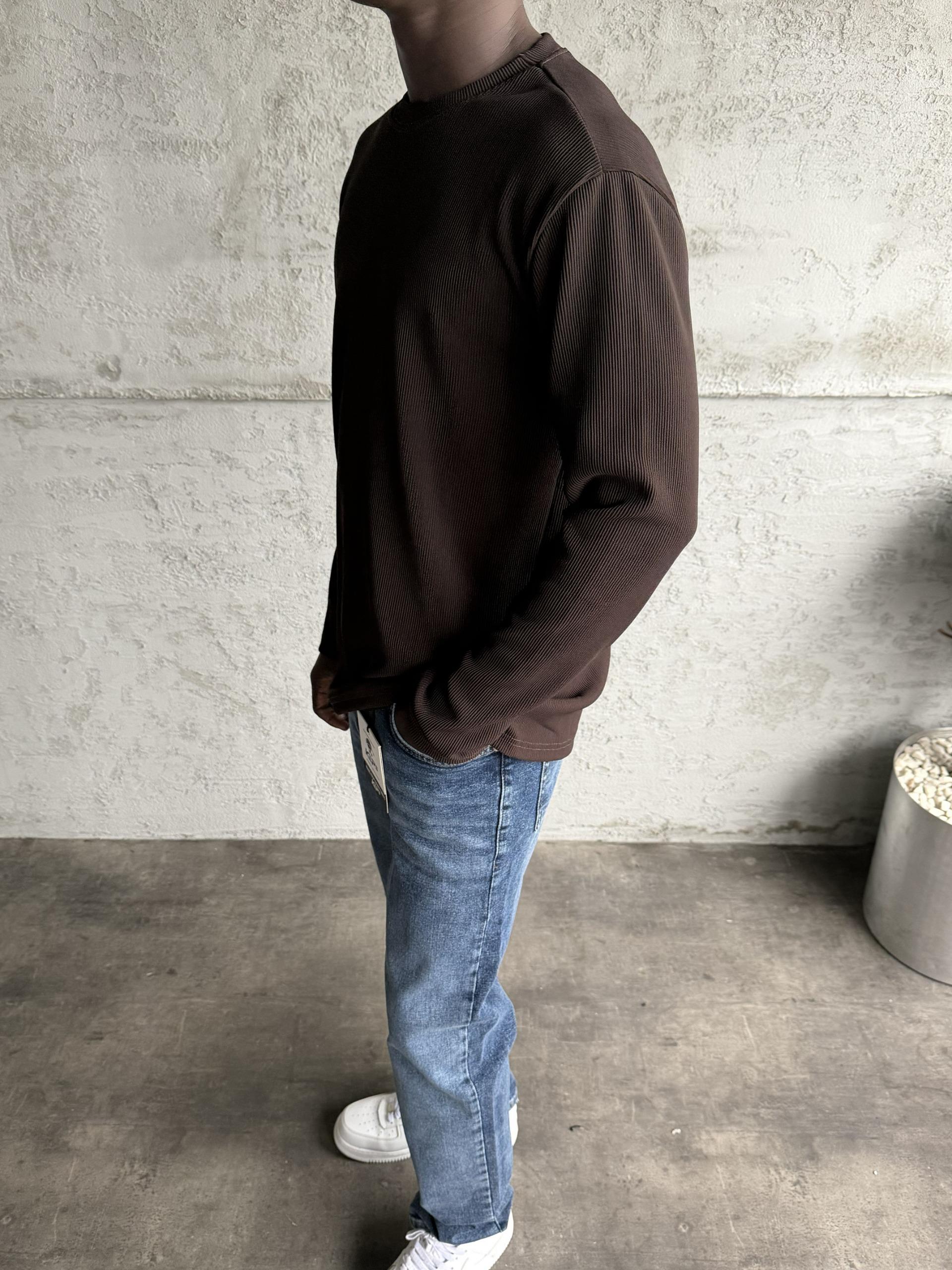 Koyu Kahve Fitili Basic Sweatshirt