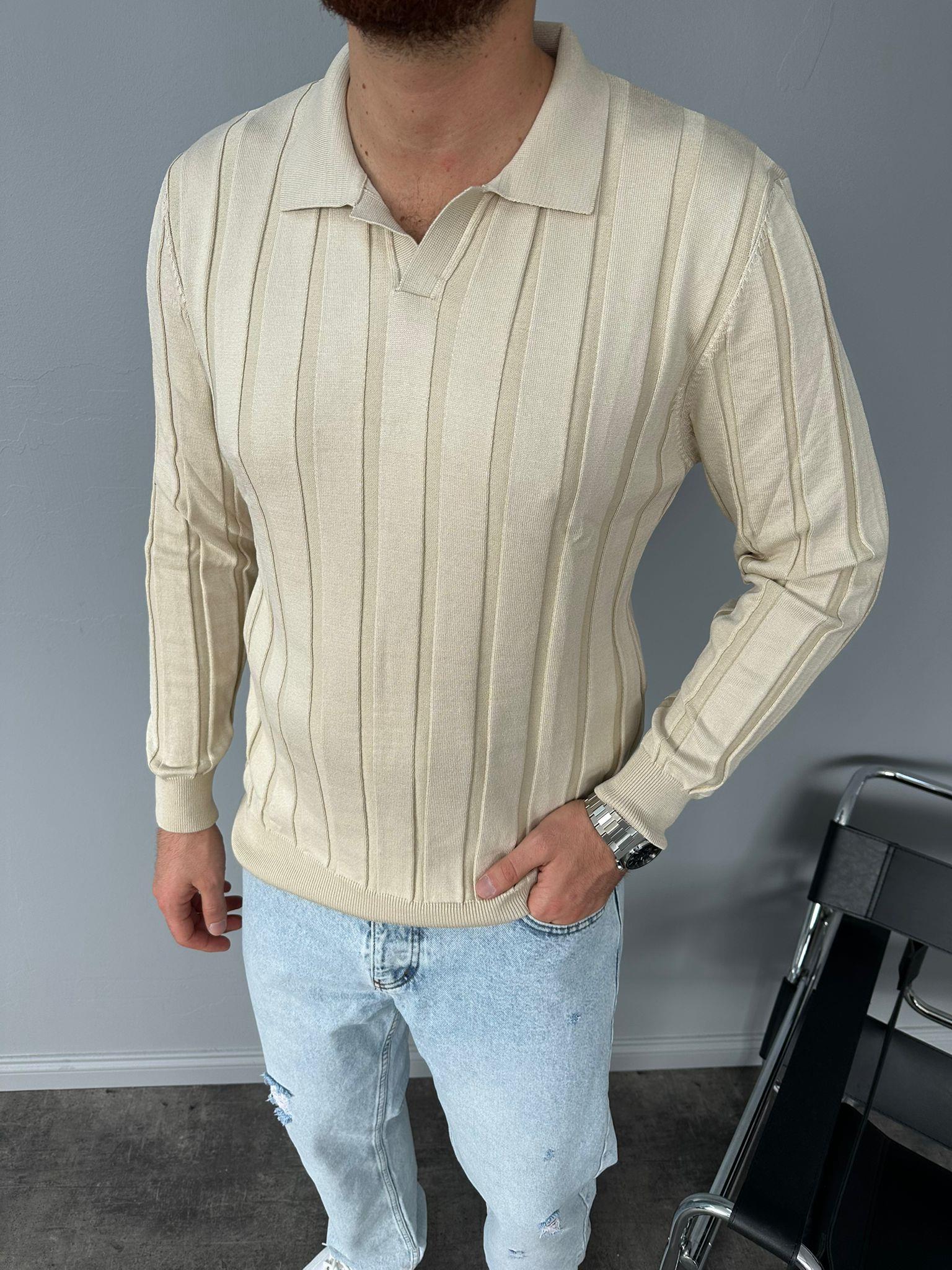 Krem Fitilli Polo Yaka Triko