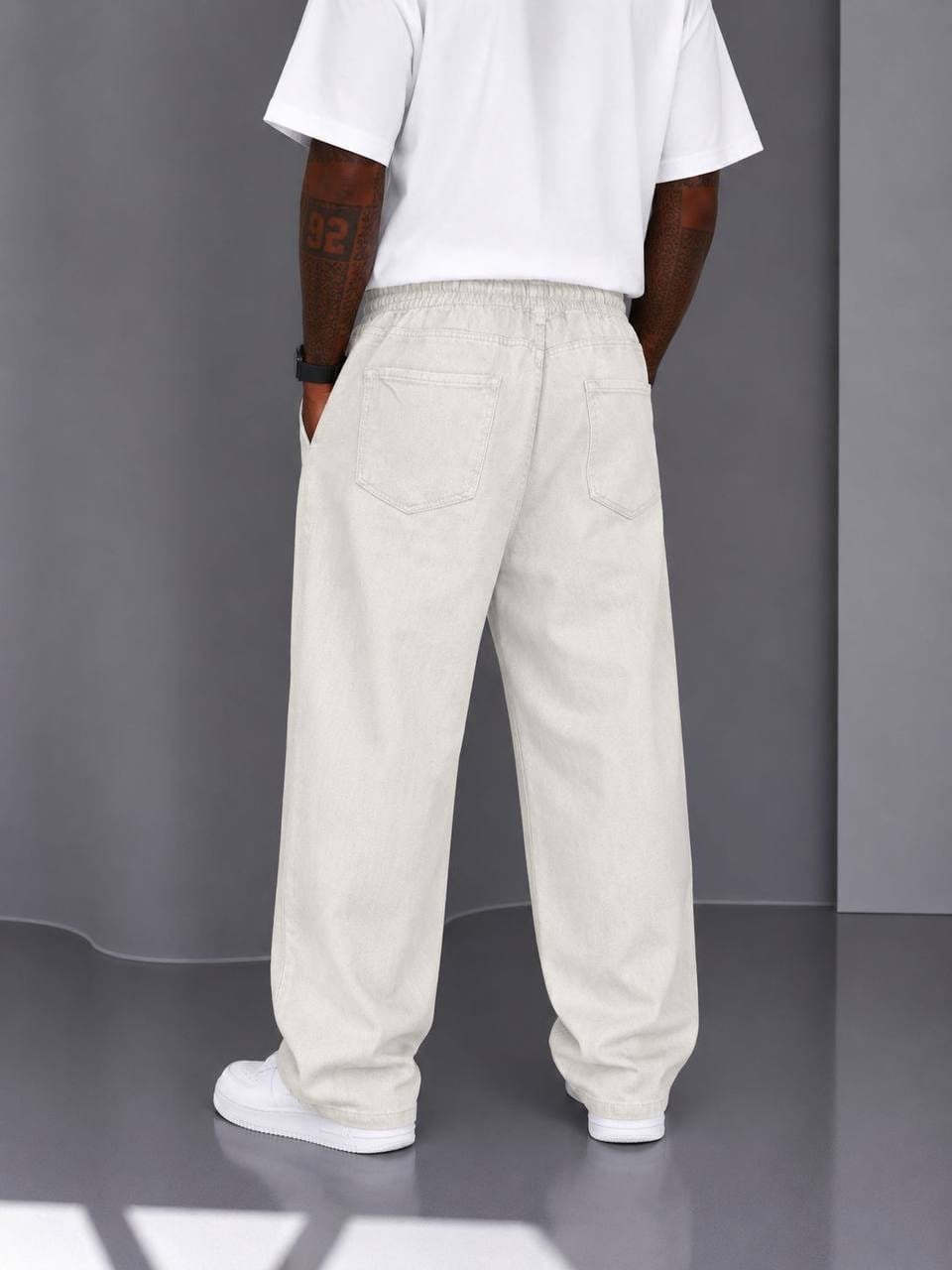 Krem Gabardin Kumaş Baggy Pantolon