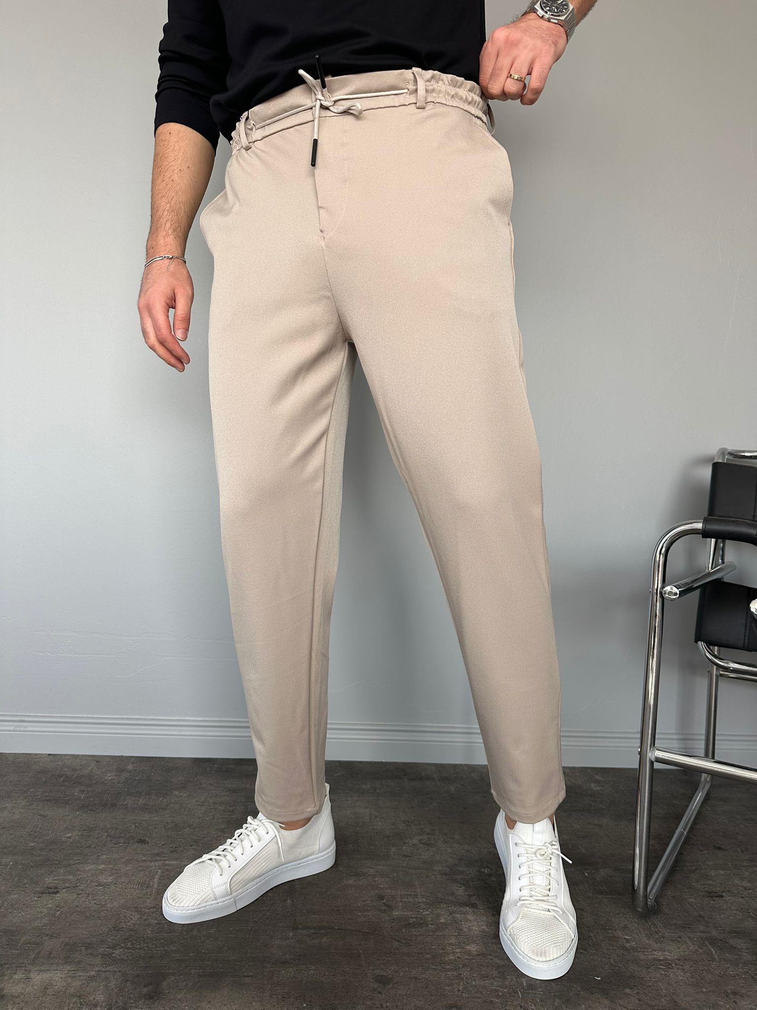 Krem Gabardin Kumaş Boyfriend Pantolon