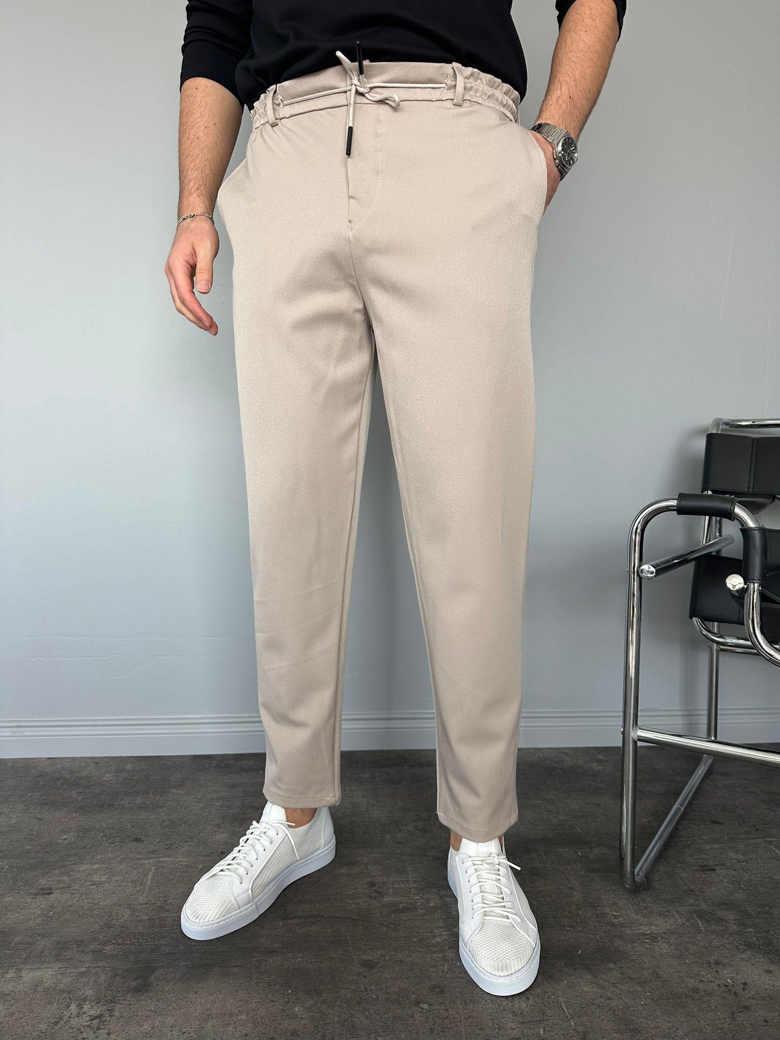 Krem Gabardin Kumaş Boyfriend Pantolon