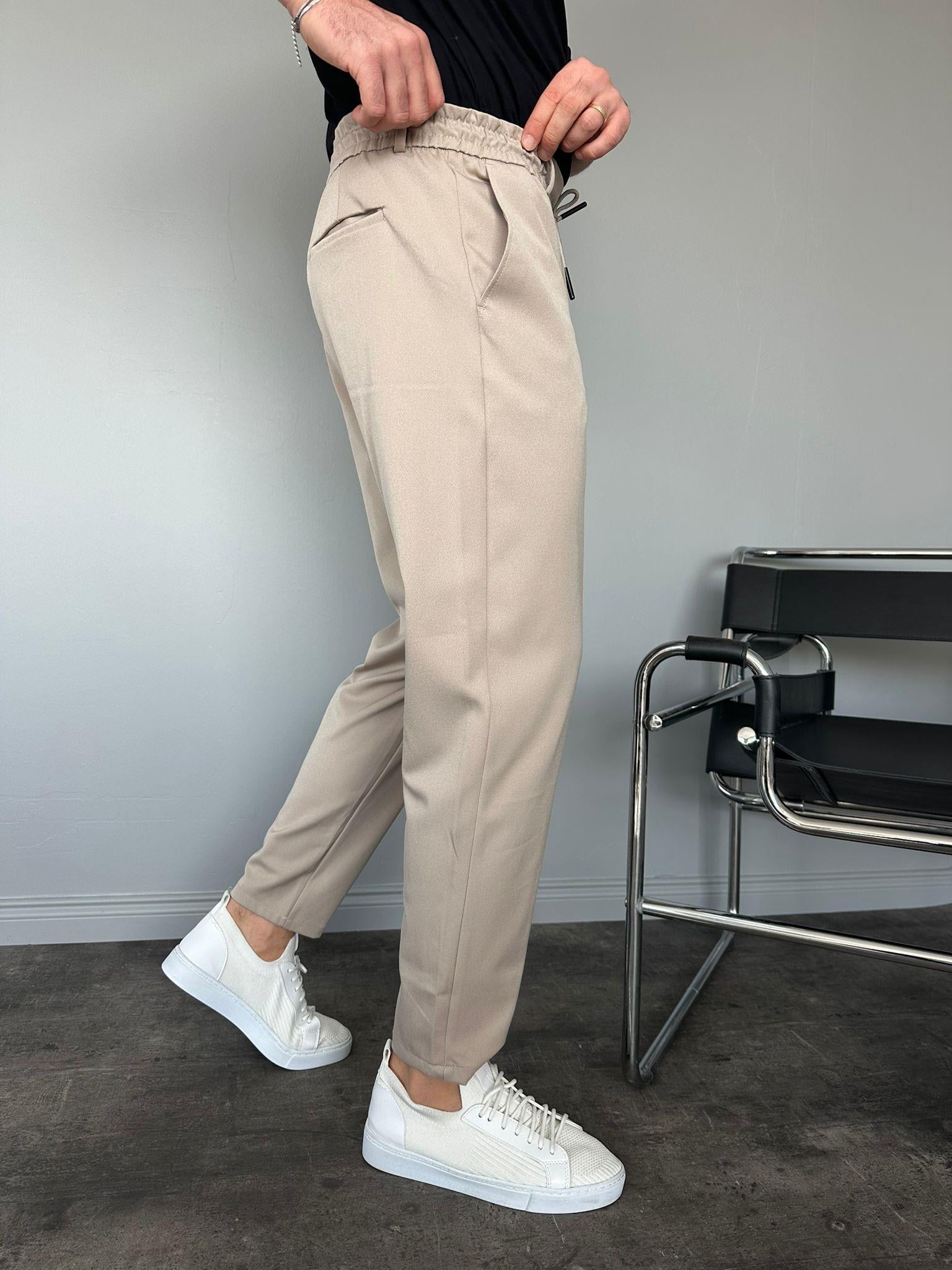 Krem Gabardin Kumaş Boyfriend Pantolon