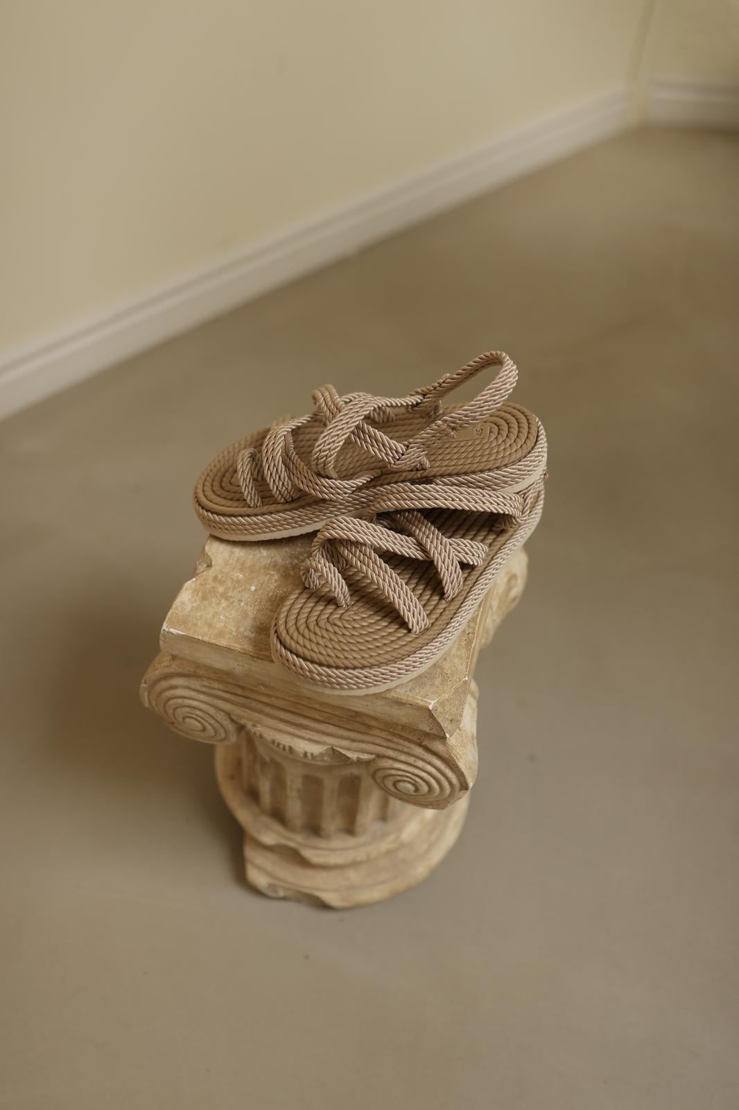 Krem Hasır Örme Terlik