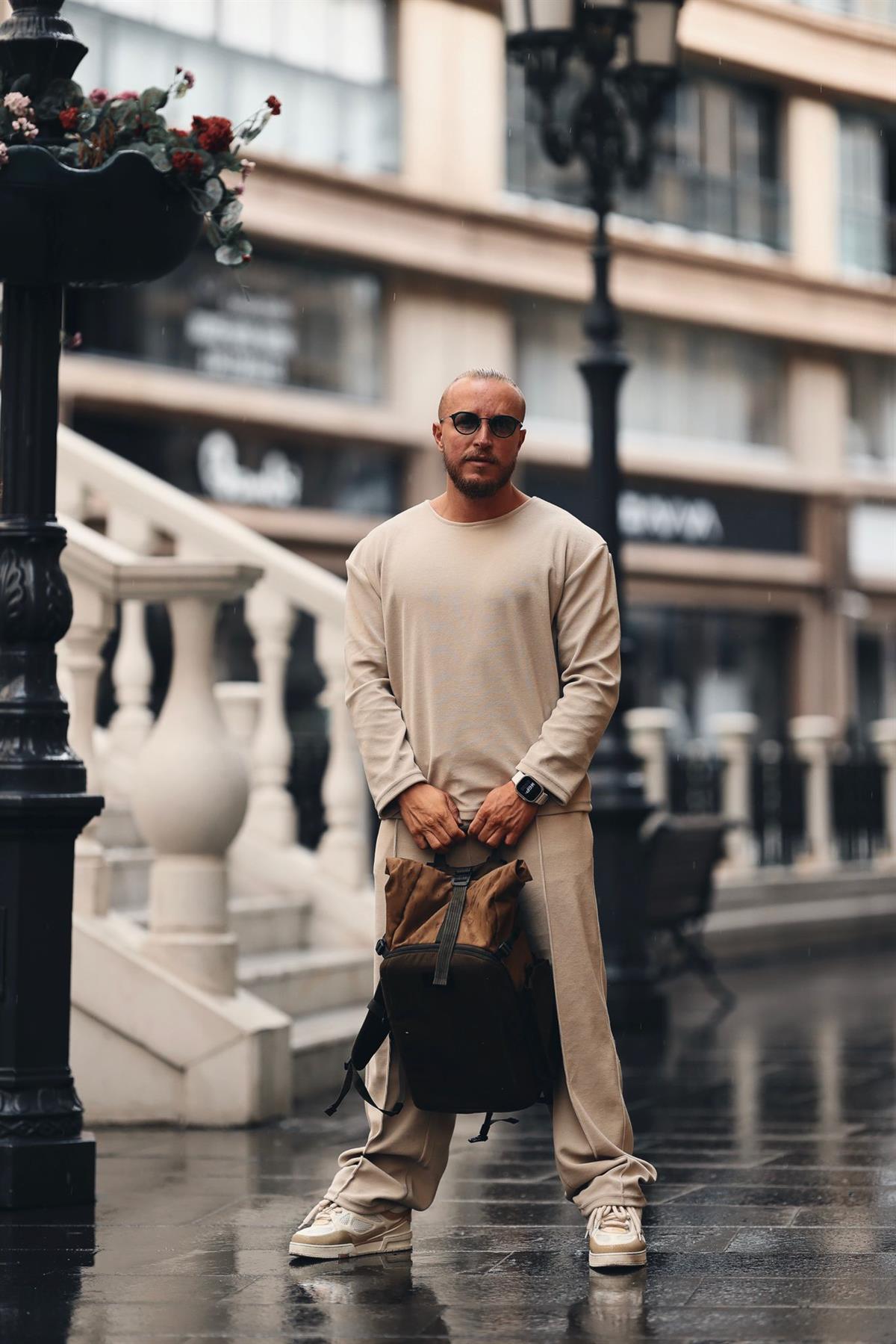 Krem Havlu Kumaş Basic Sweatshirt