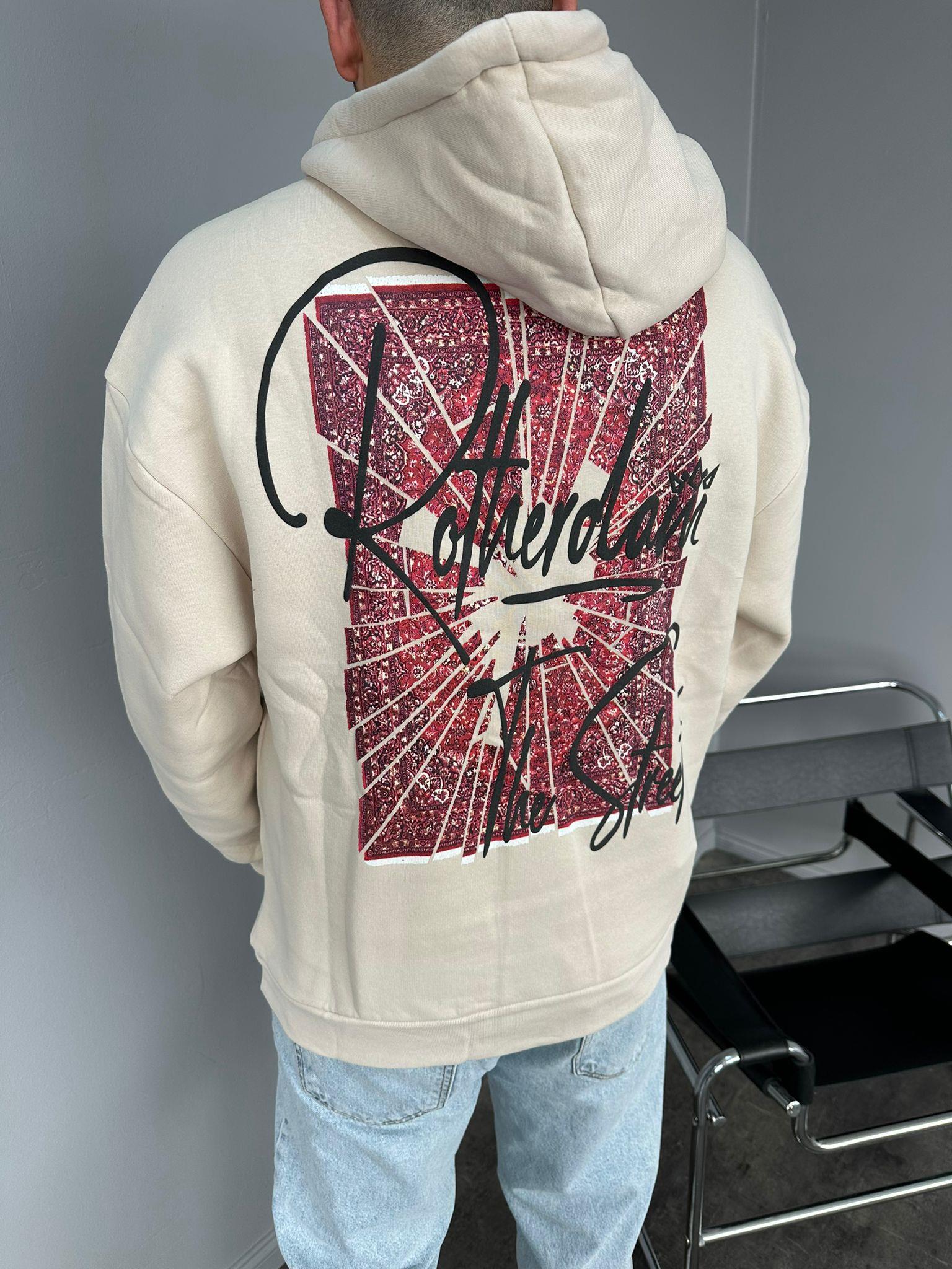Krem Kapüşonlu Baskılı Sweatshirt