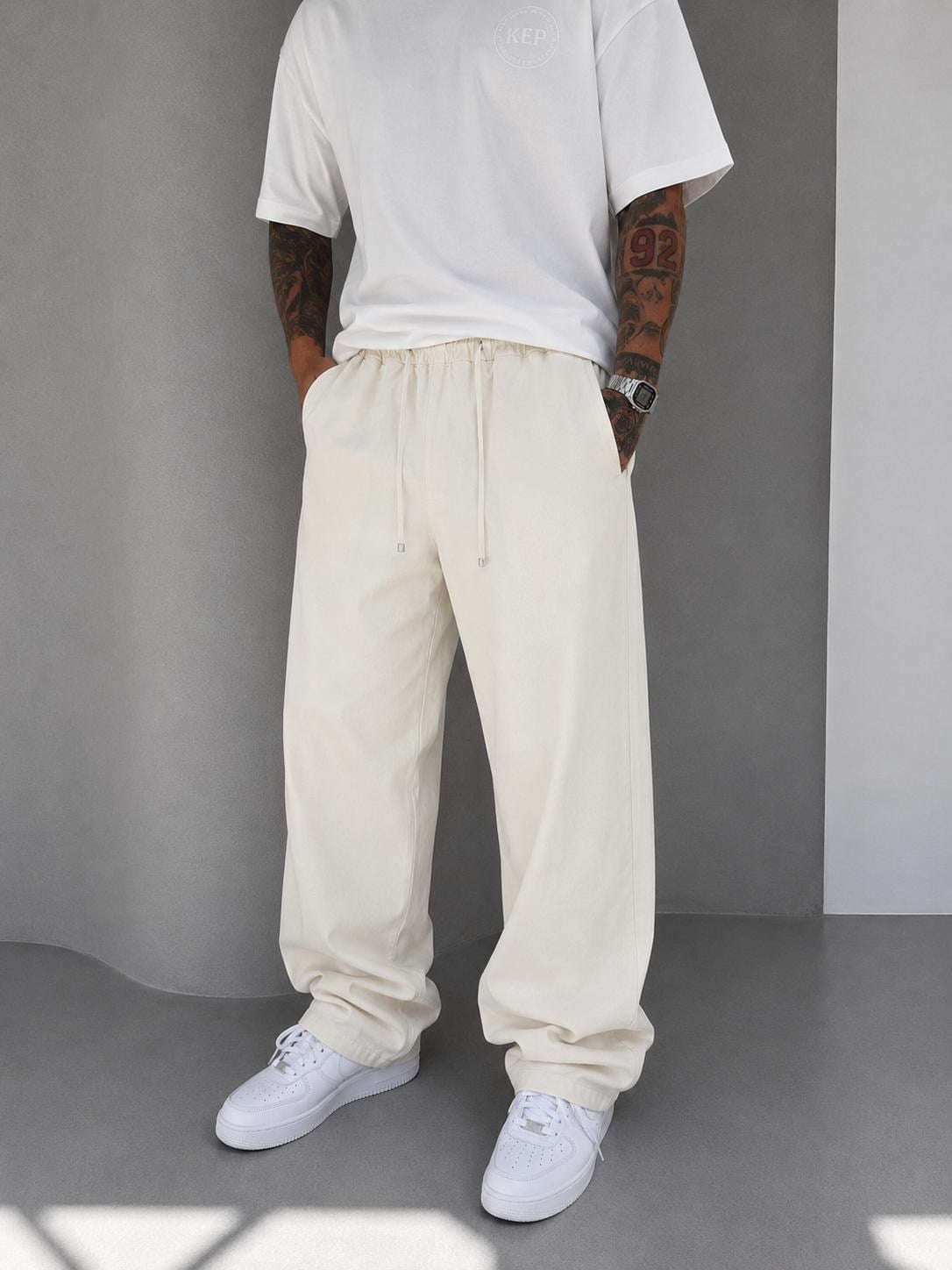 Krem Modal Kumaş Relax Baggy Pantolon