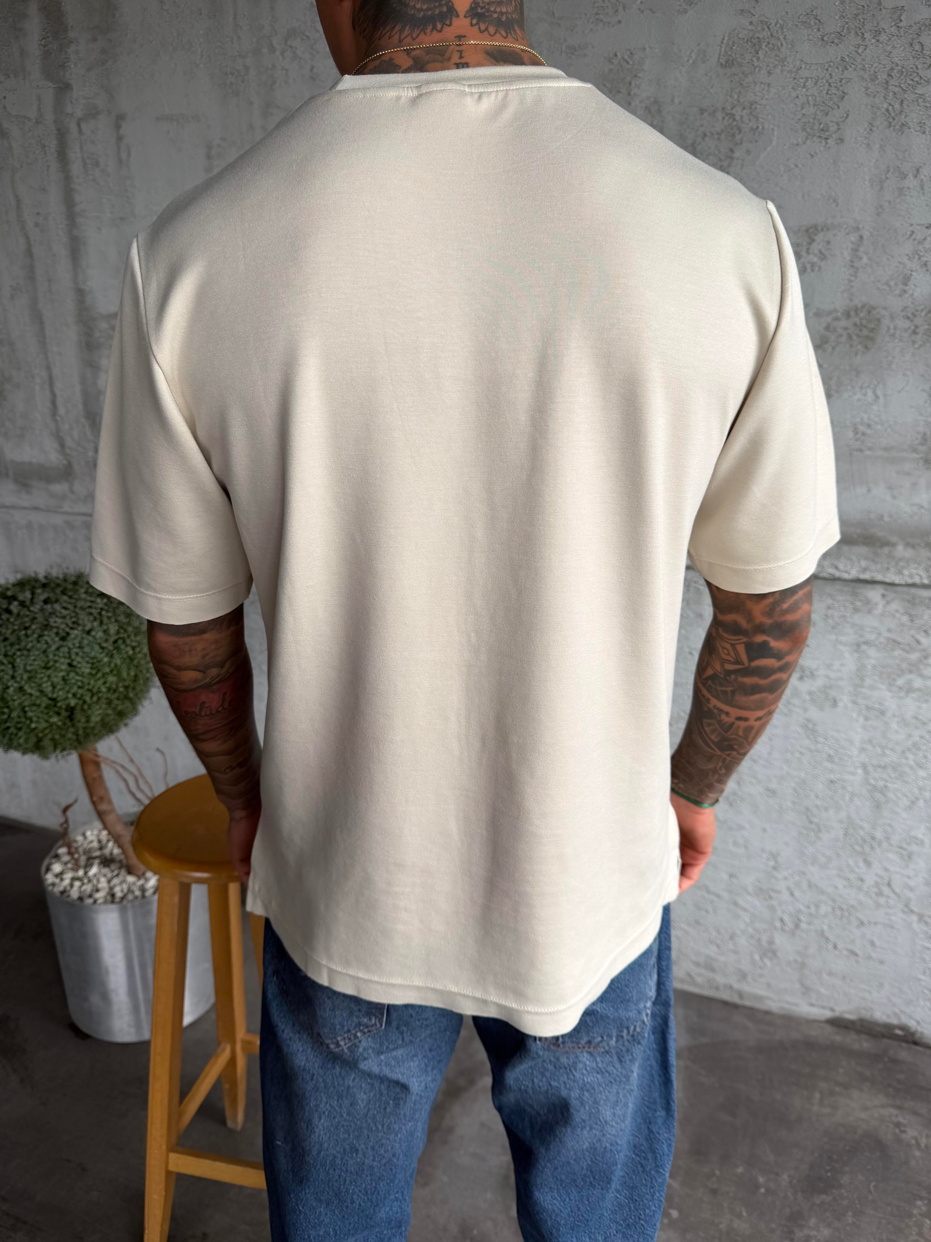 Krem Premium Kumaş Basic T-Shirt