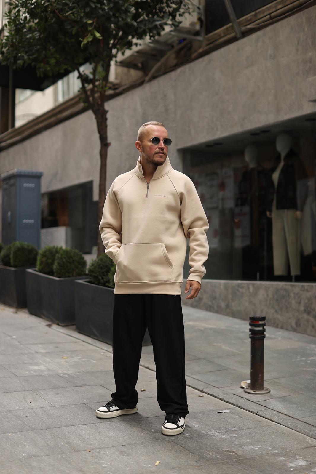 Krem Reglan Kol 3 İplik Şardonlu Sweatshirt