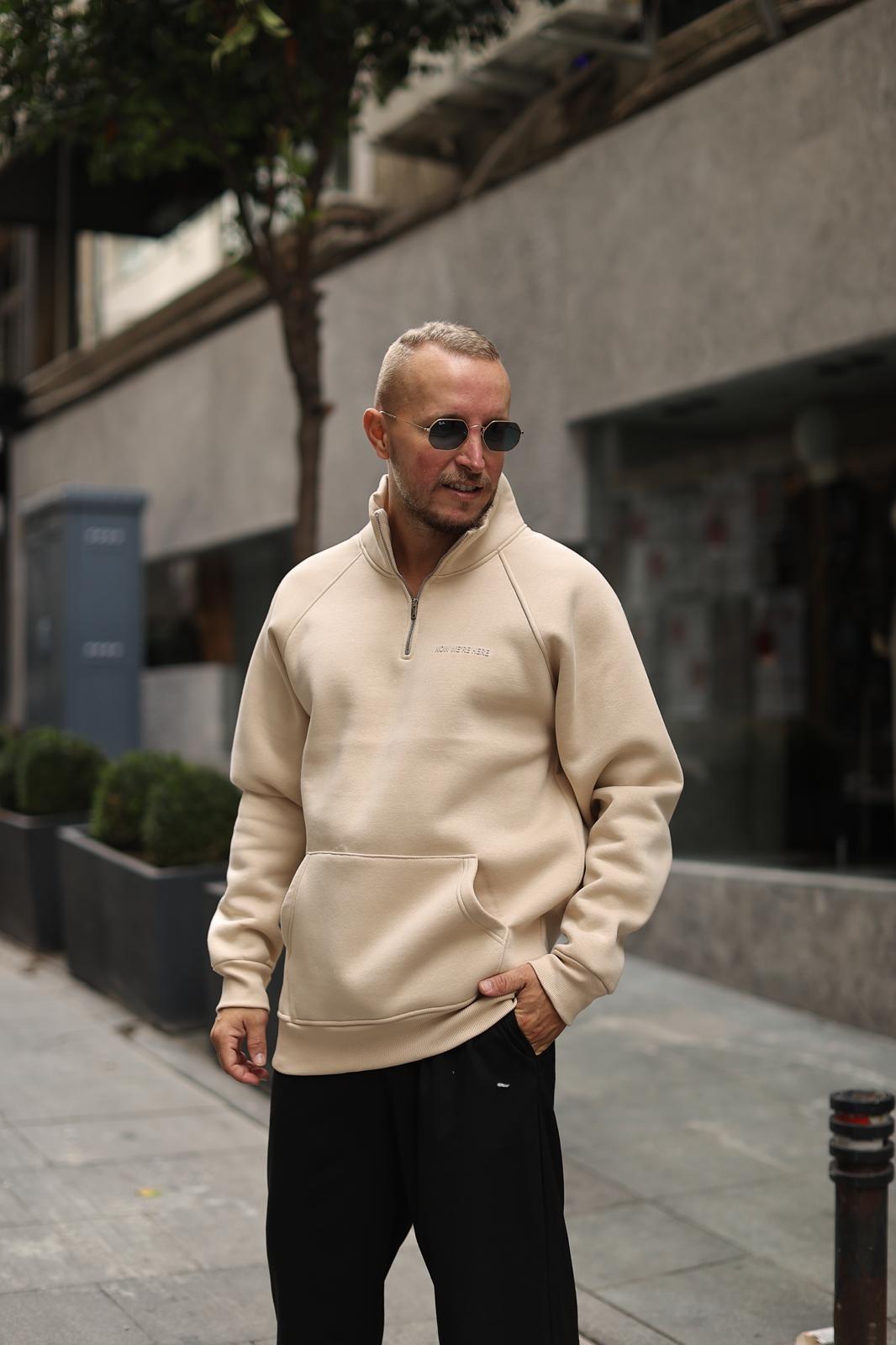 Krem Reglan Kol 3 İplik Şardonlu Sweatshirt