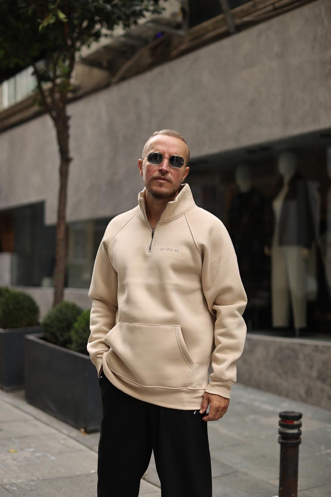 Krem Reglan Kol 3 İplik Şardonlu Sweatshirt