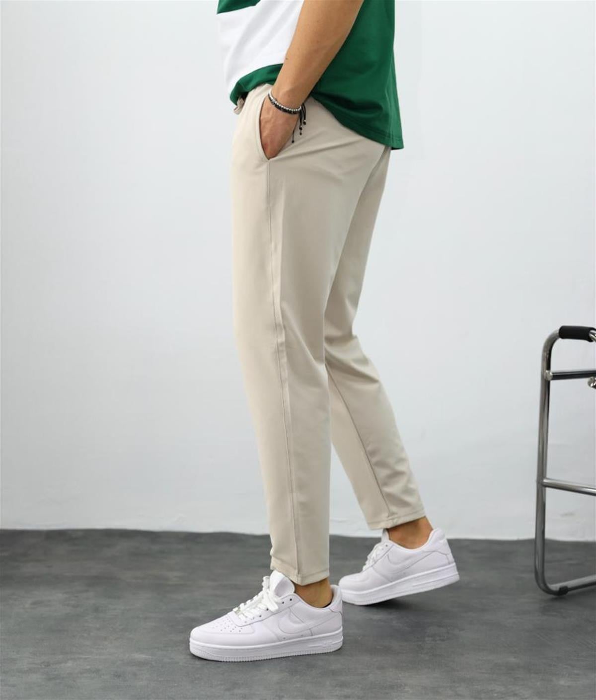 Krem Regular Fit Pantolon