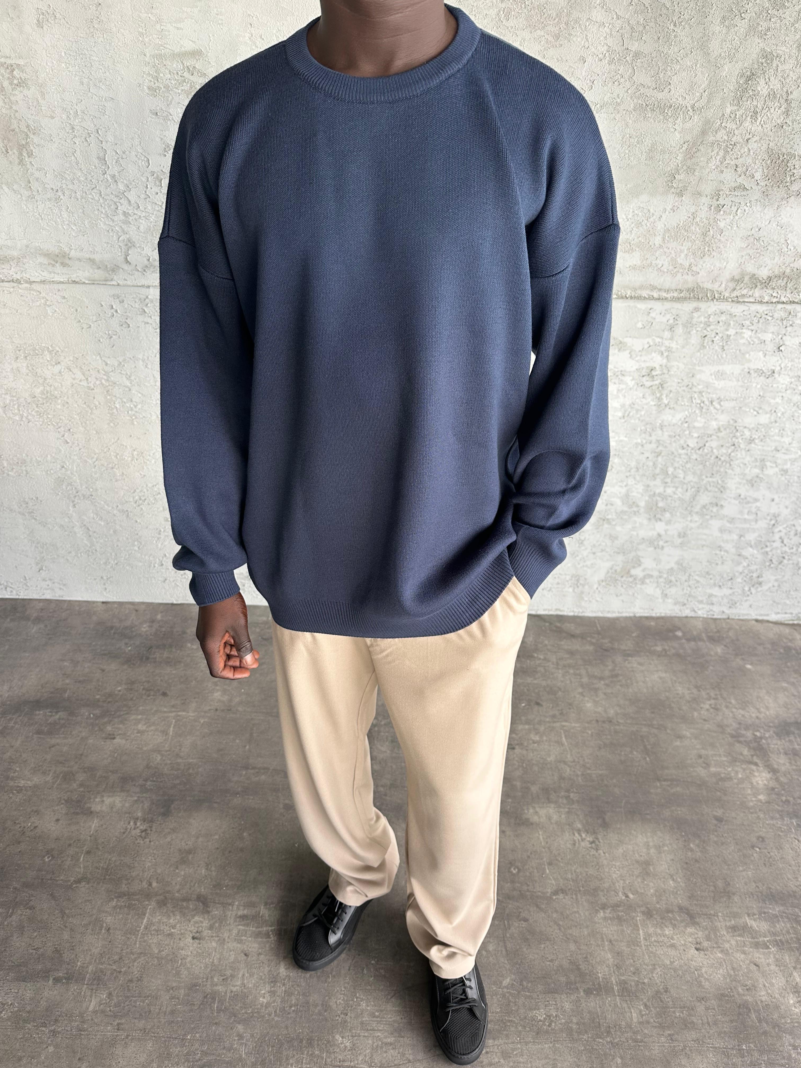 Lacivert Bisiklet Yaka Basic Triko Kazak