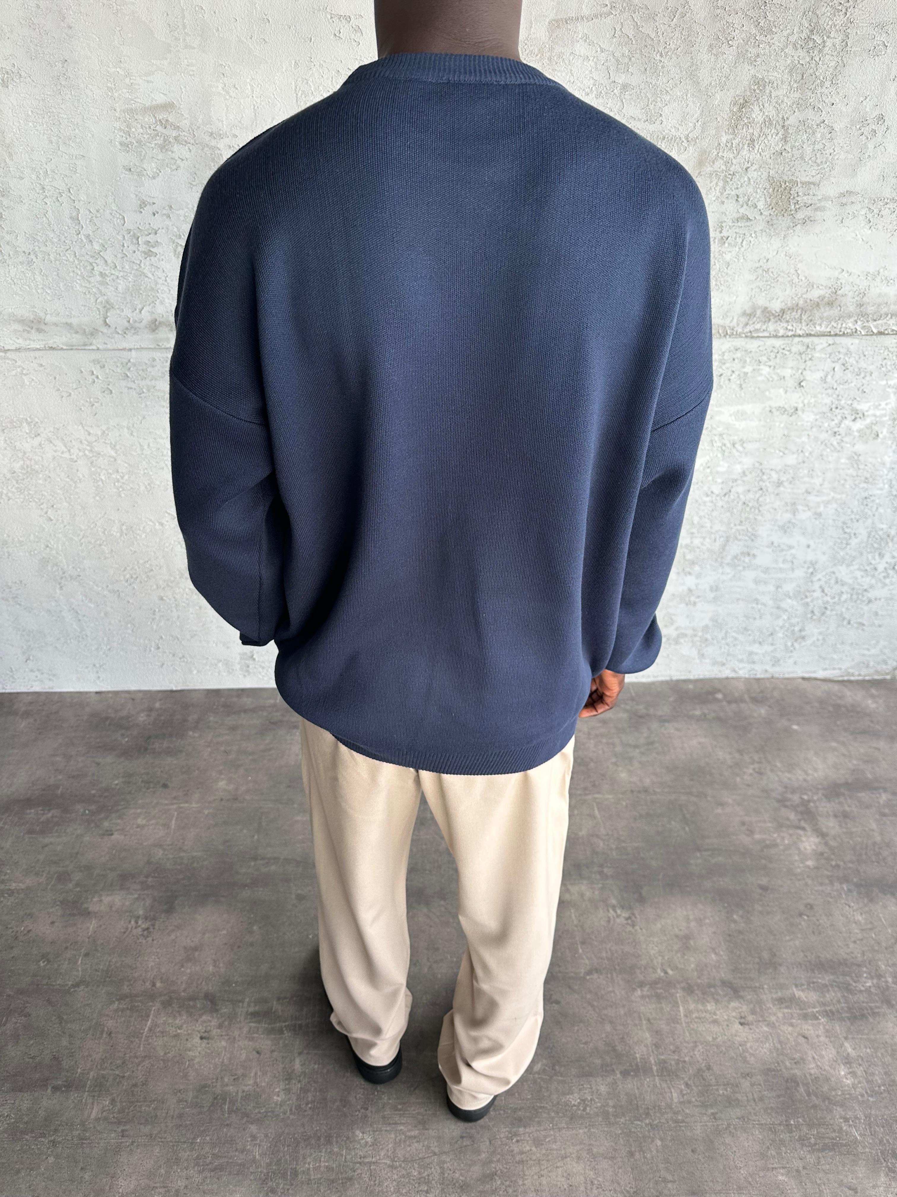 Lacivert Bisiklet Yaka Basic Triko Kazak