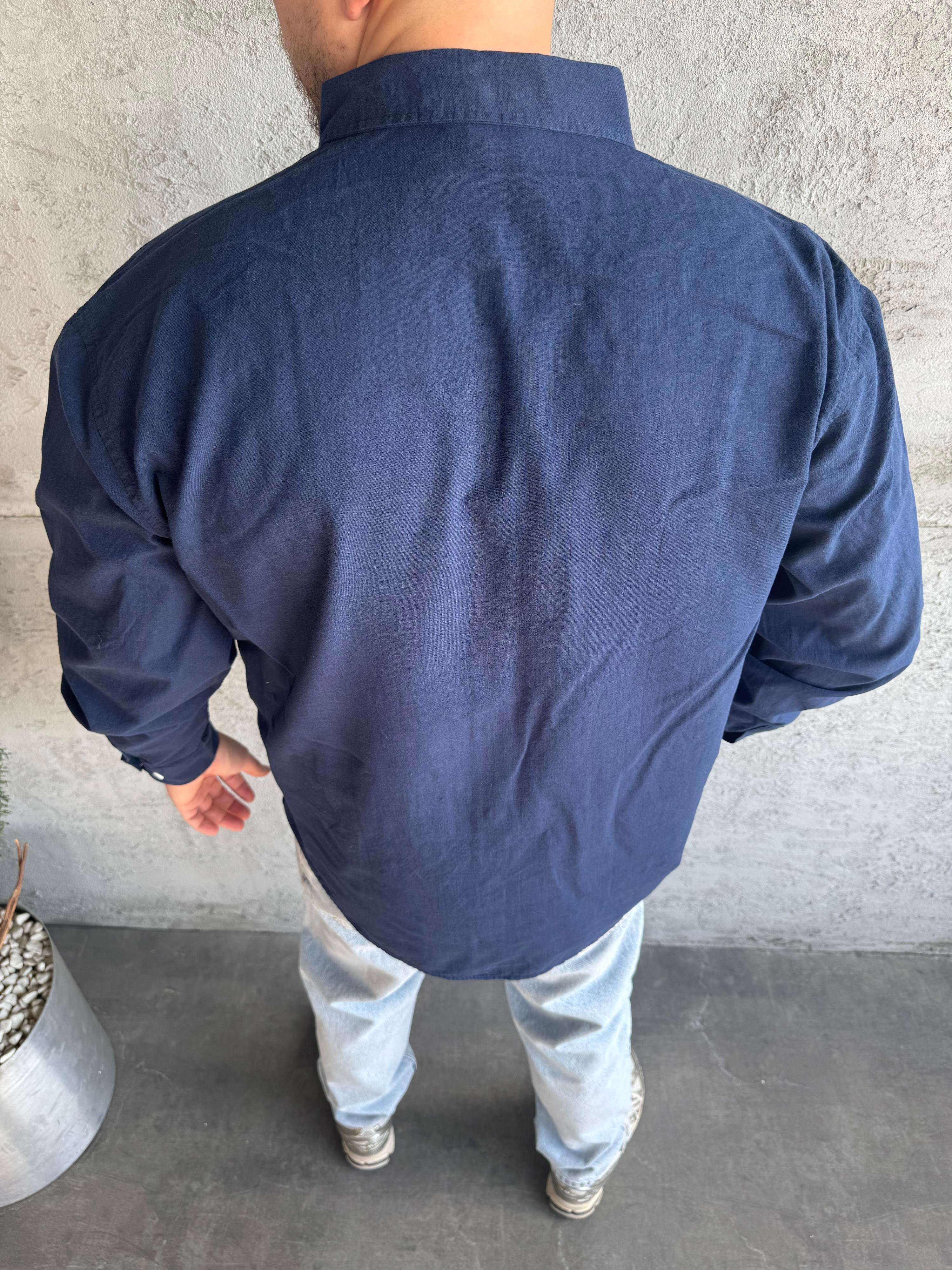 Lacivert Fresh Keten Basic Gömlek