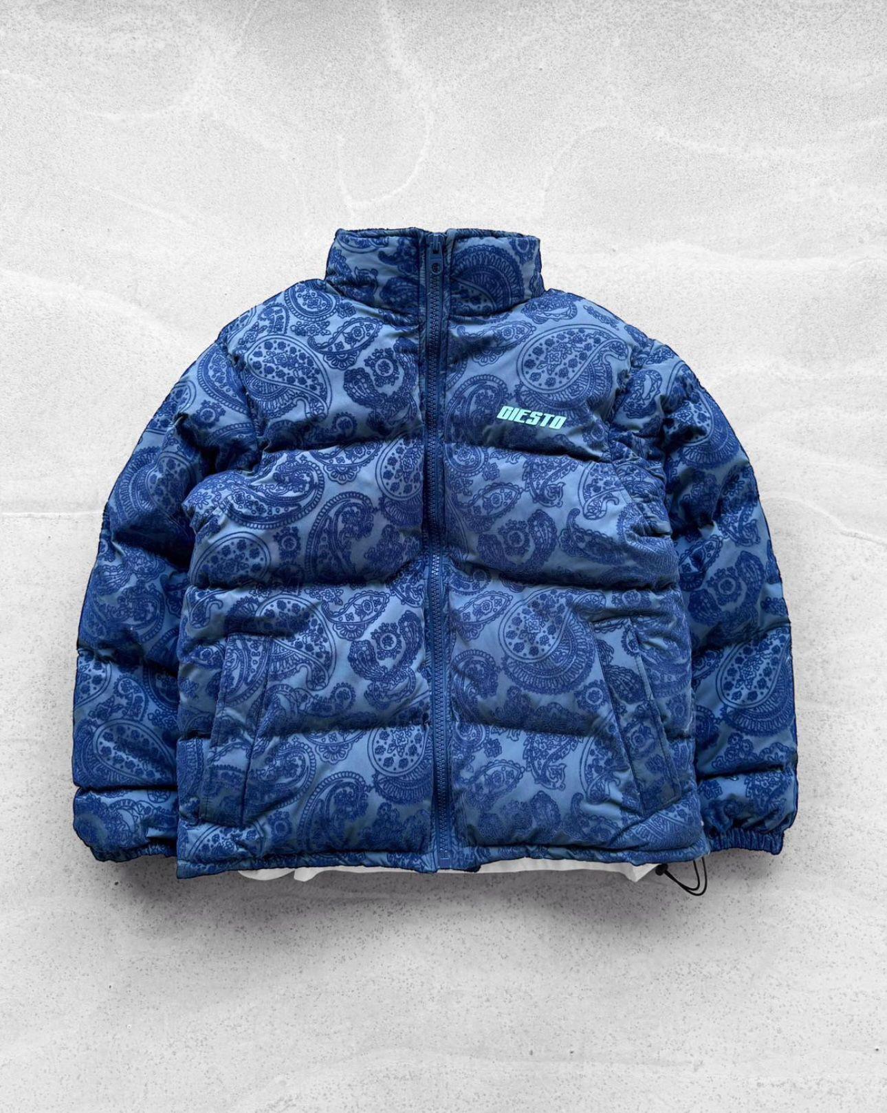 Lacivert Oversize Flok Baskı Şişme Mont