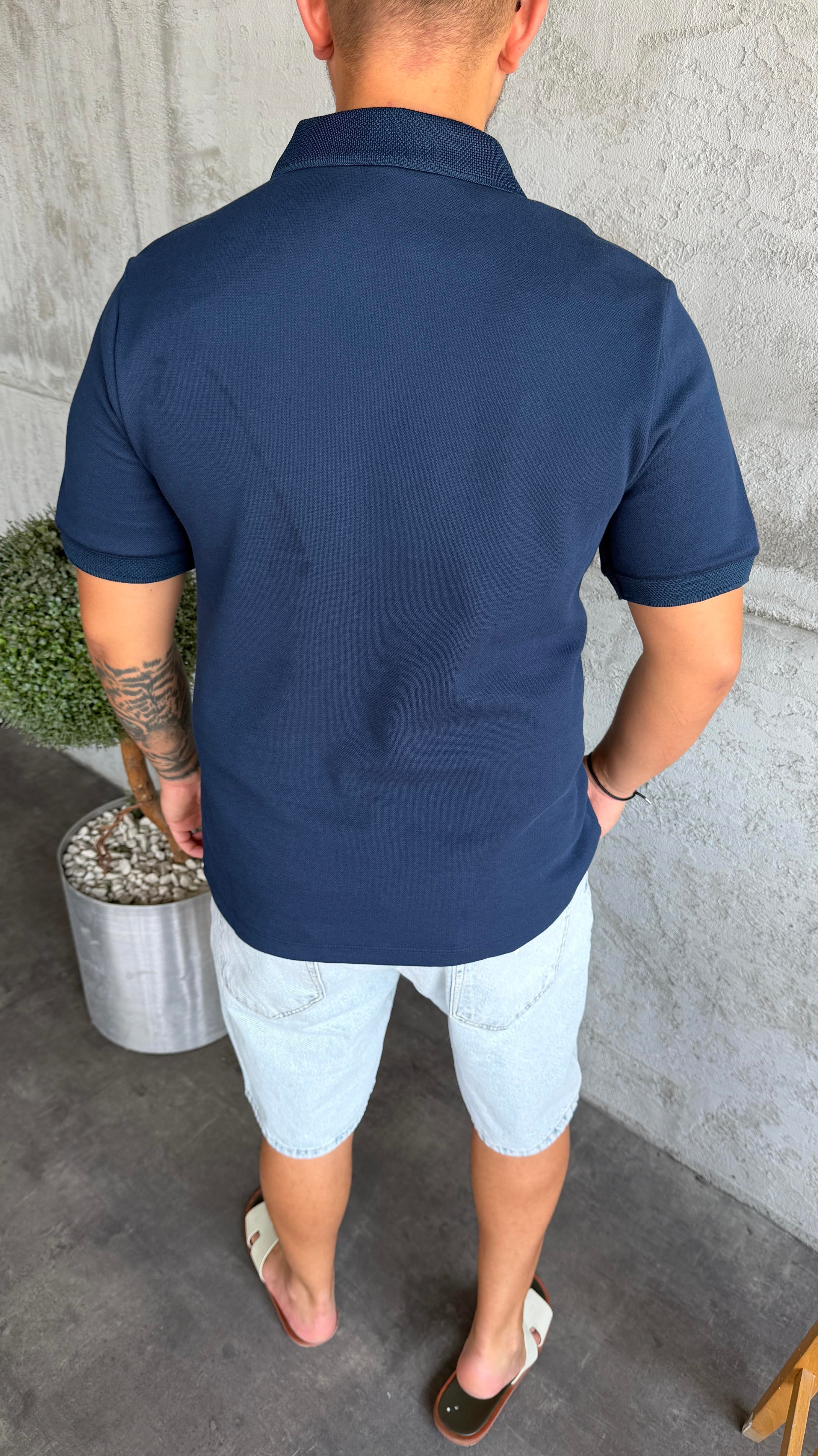 Lacivert Pike Kumaş Polo Yaka T-Shirt