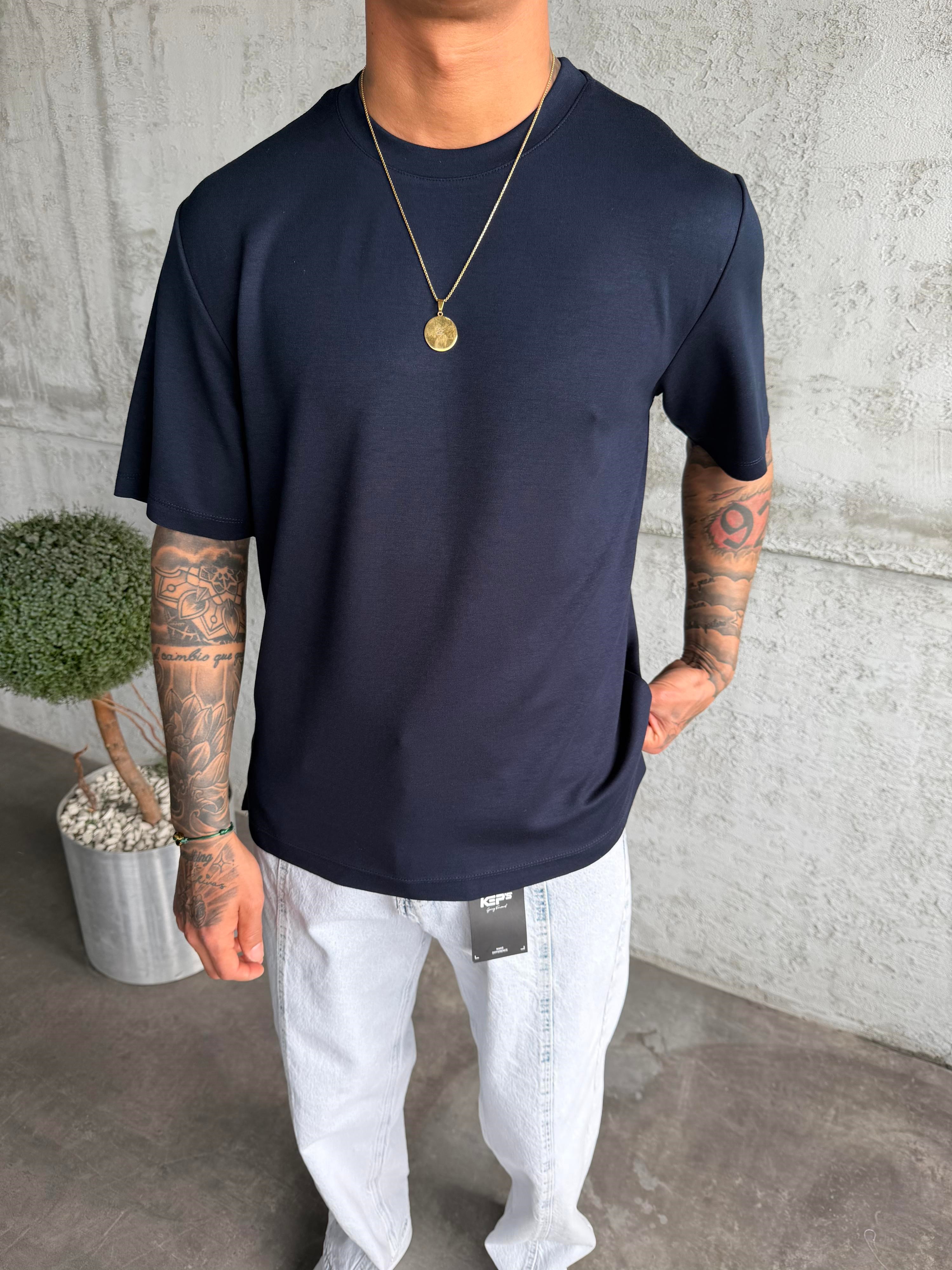 Lacivert Premium Kumaş Basic T-Shirt