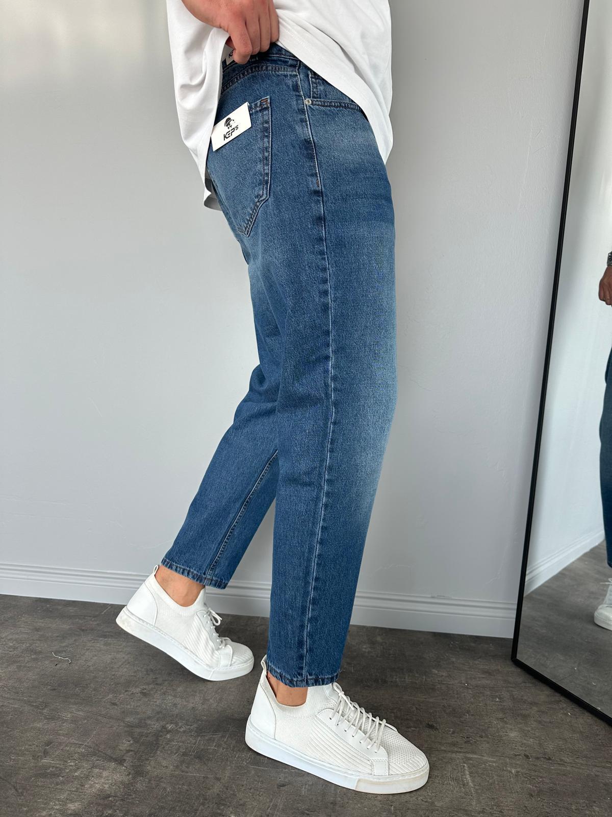 Lacivert Taşlamalı Boyfriend Jean