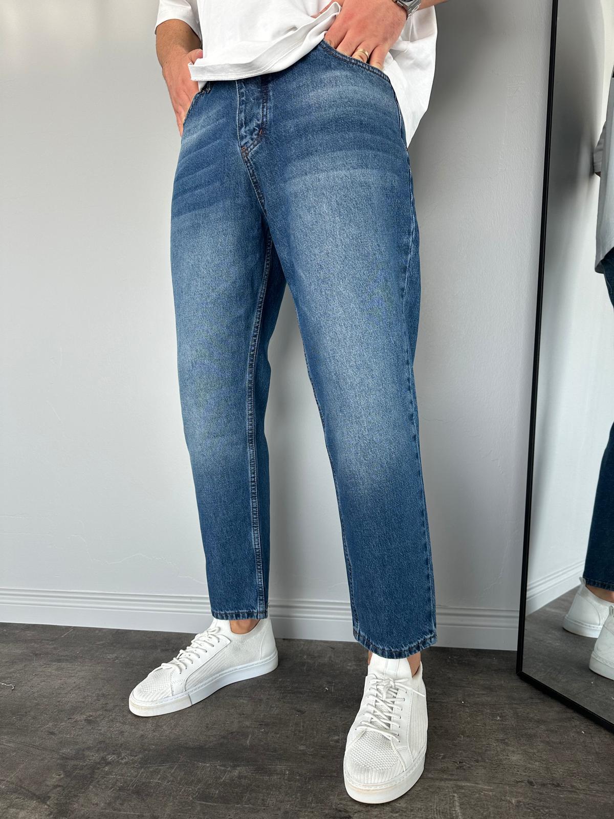 Lacivert Taşlamalı Boyfriend Jean