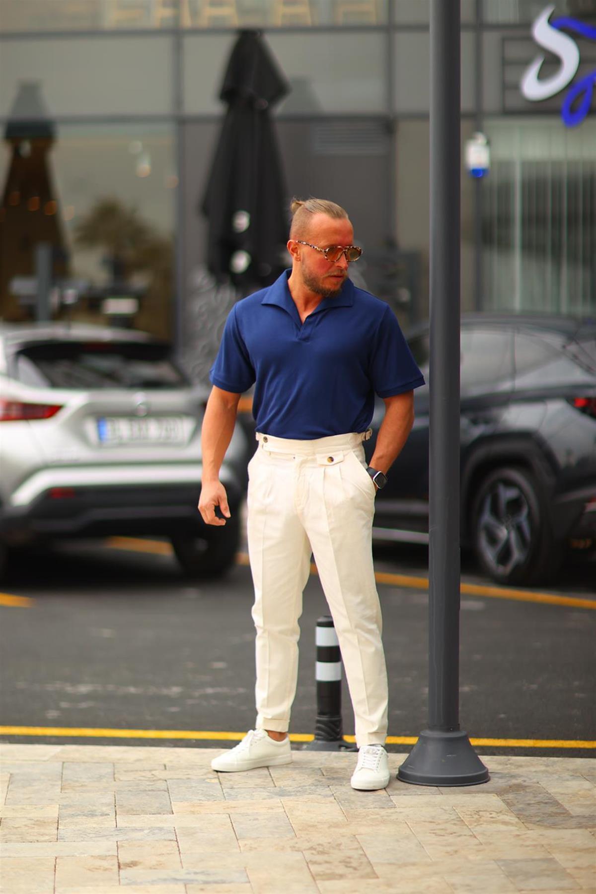 Lacivert Yakalı T-Shirt