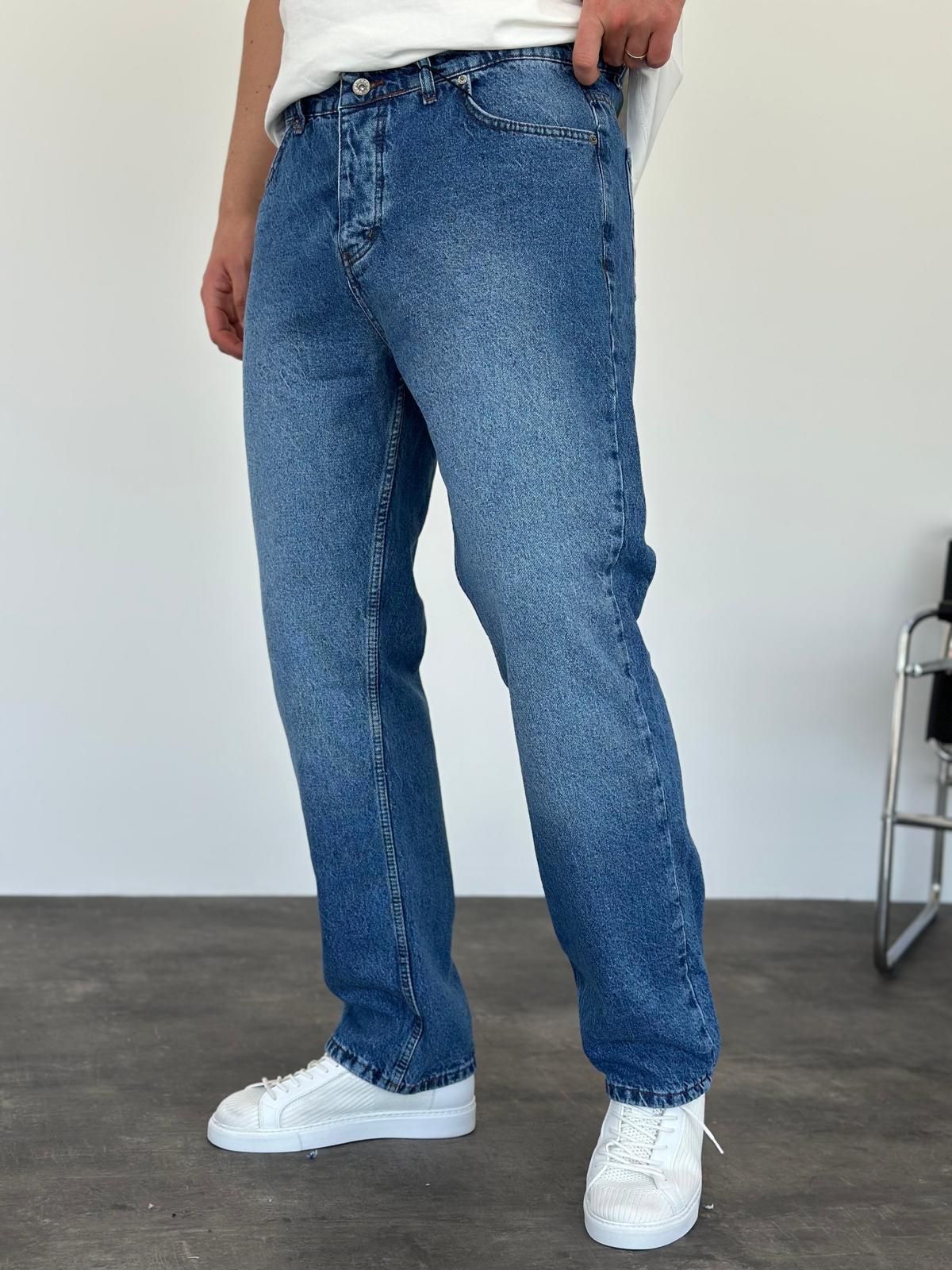 Mavi Taşlamalı Baggy Jean