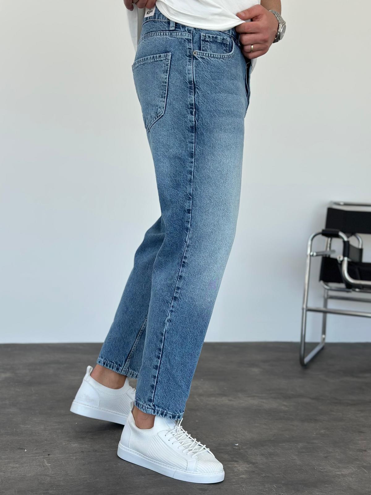 Mavi Taşlamalı Boyfriend Jean