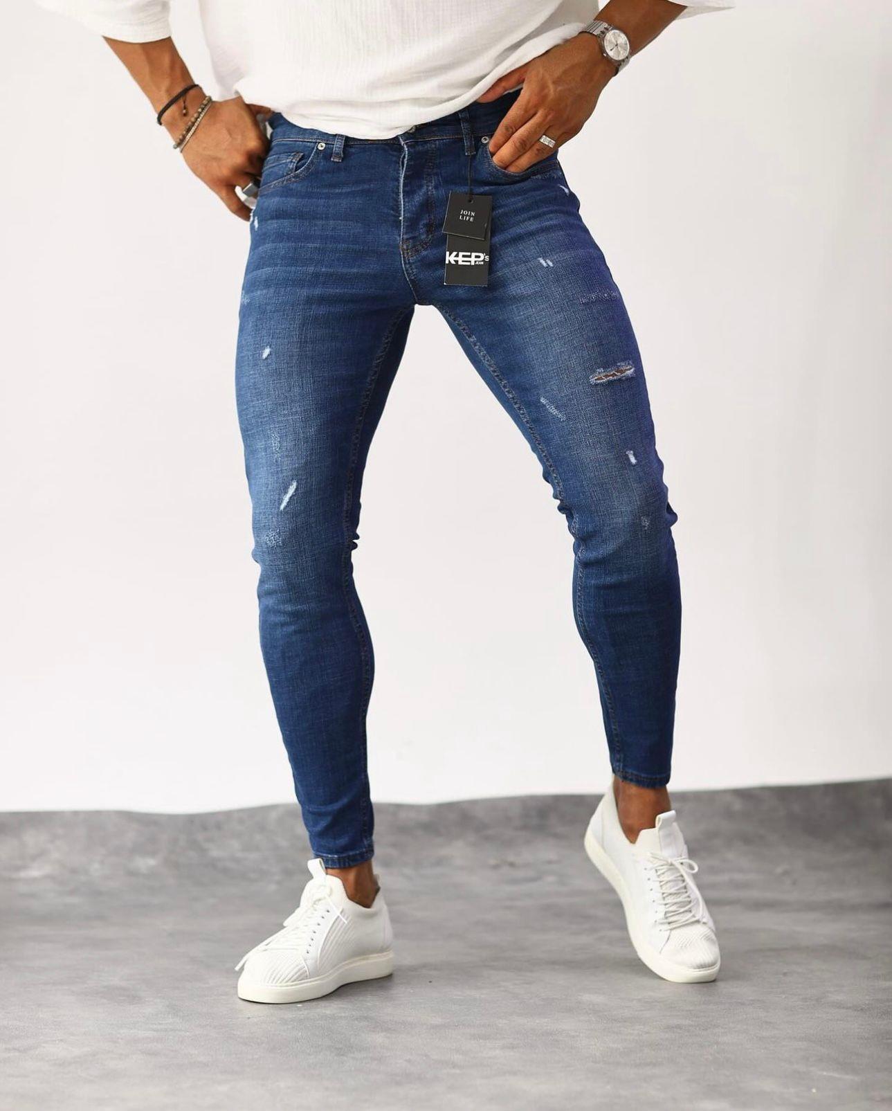 Mavi Yırtık Detaylı Slimfit Jean