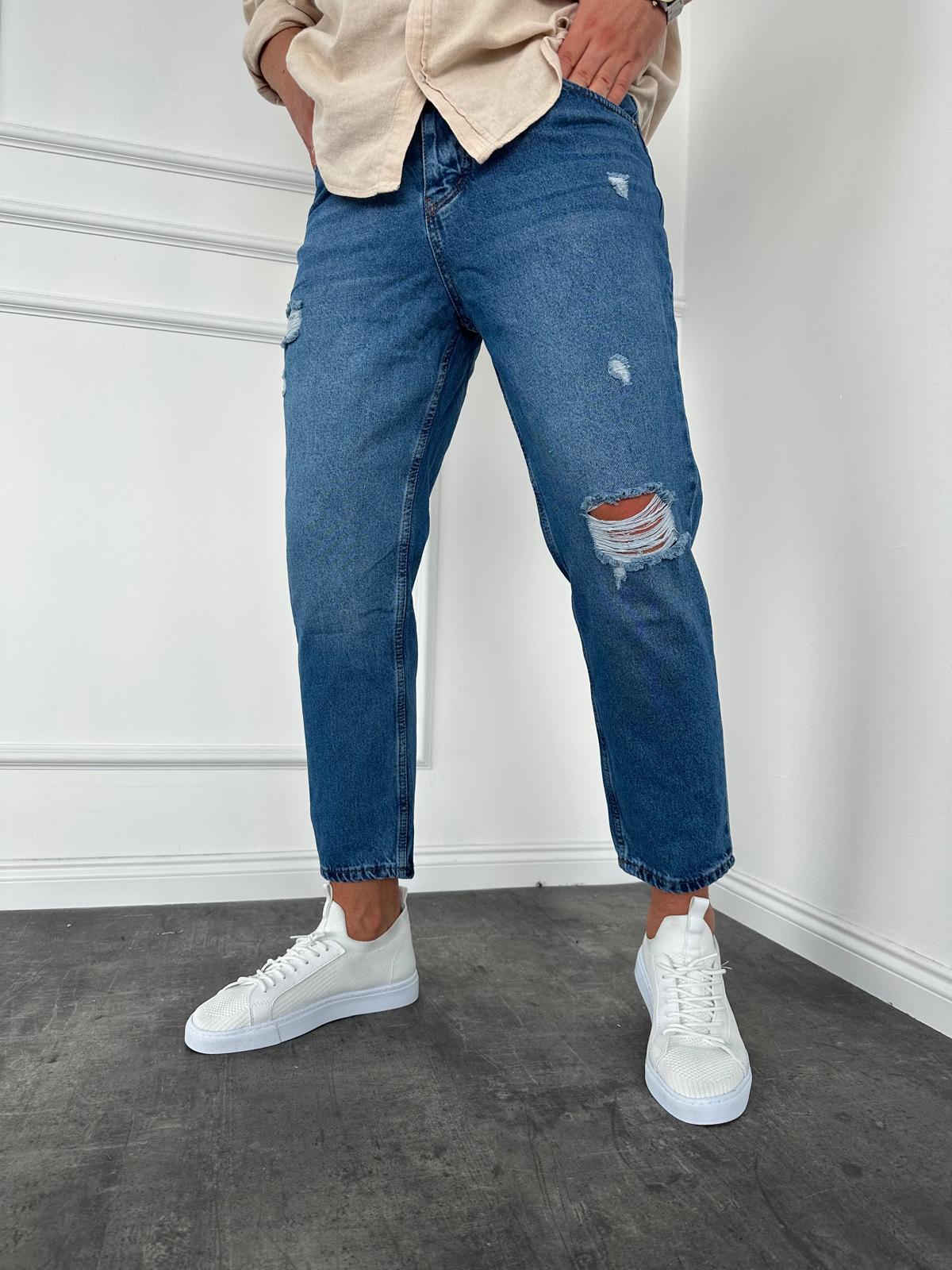 Mavi Yırtıklı Boyfriend Jean