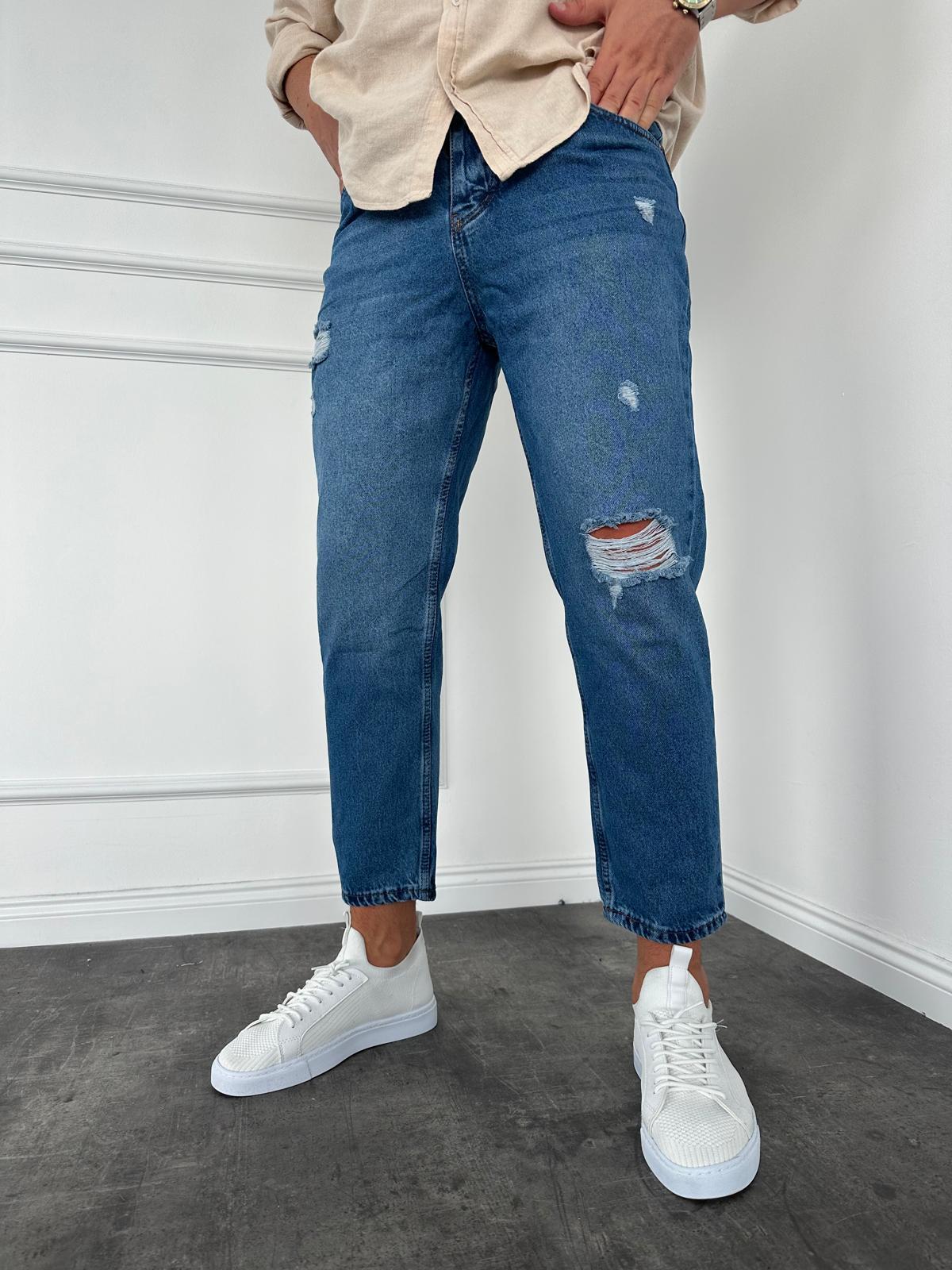 Mavi Yırtıklı Boyfriend Jean