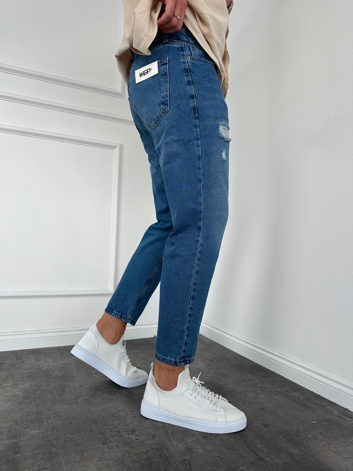 Mavi Yırtıklı Boyfriend Jean