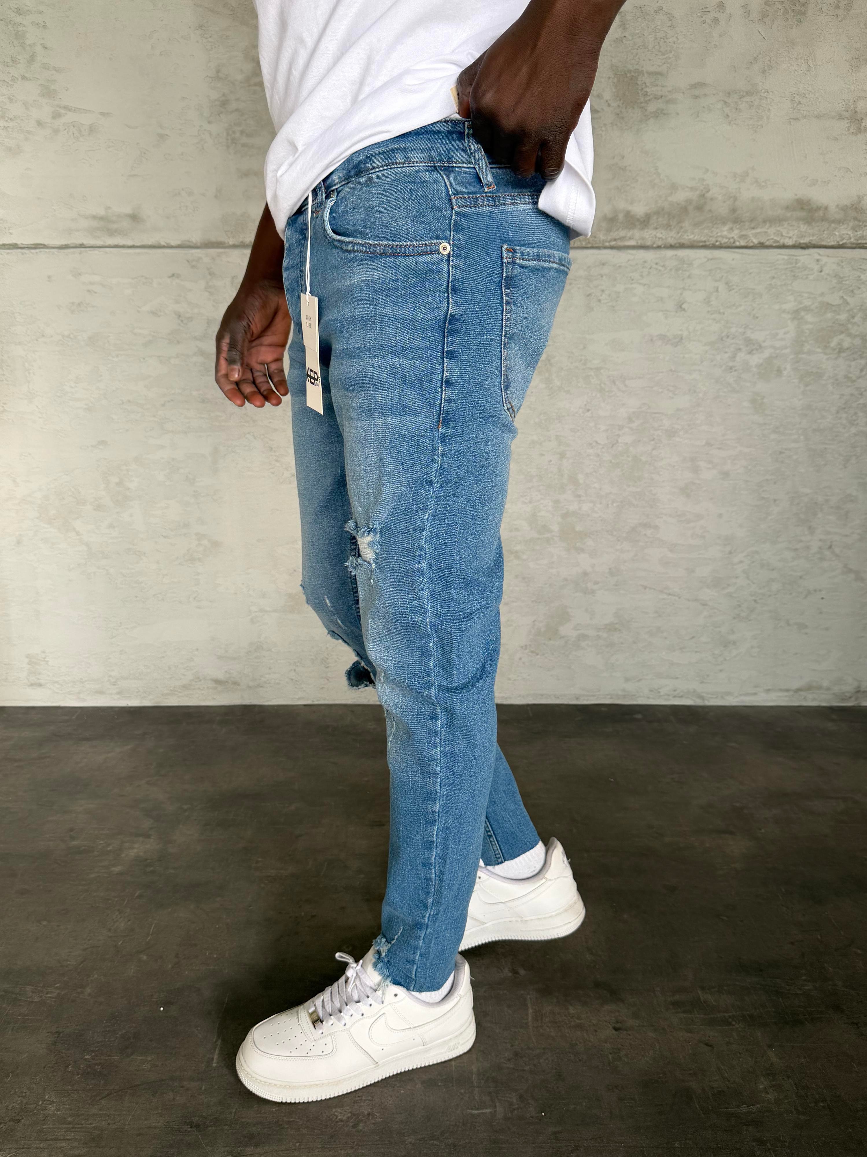 Mavi Yırtıklı Slimfit Jean