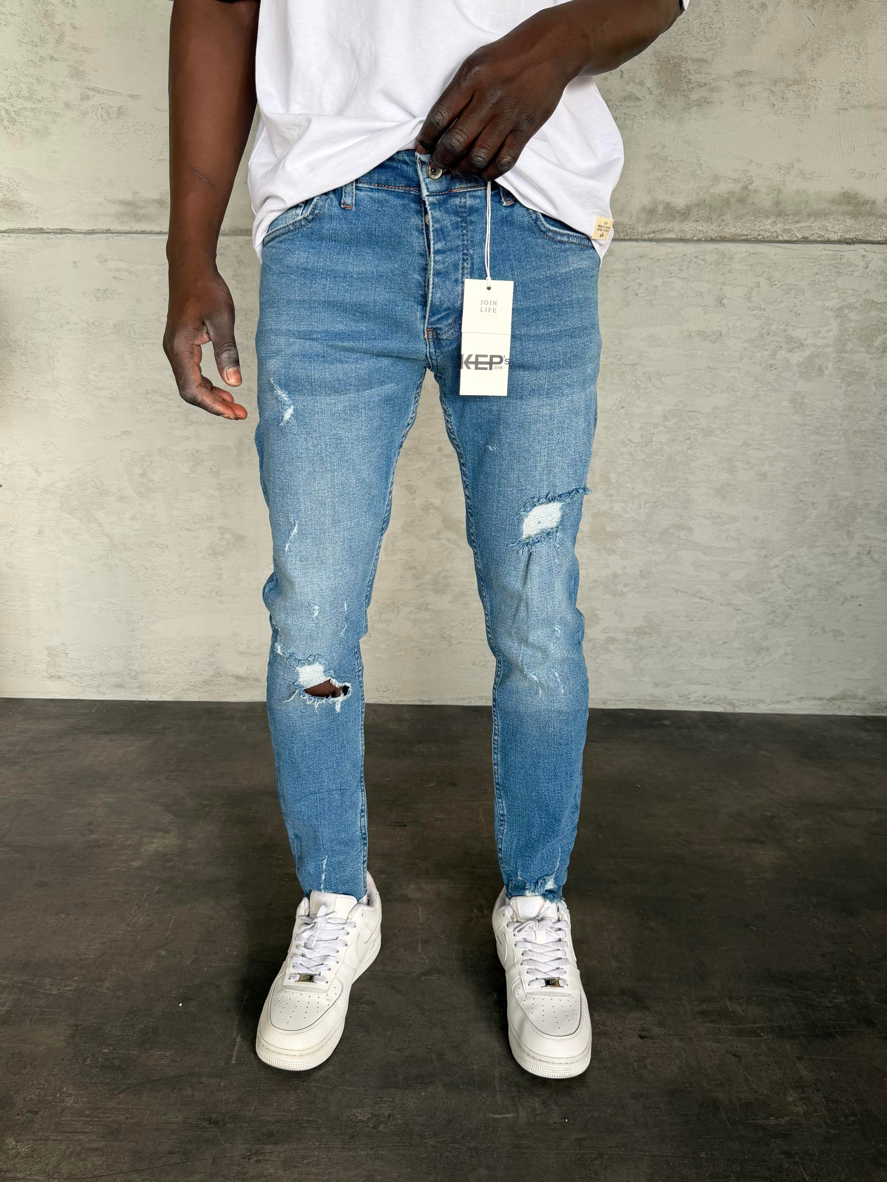 Mavi Yırtıklı Slimfit Jean