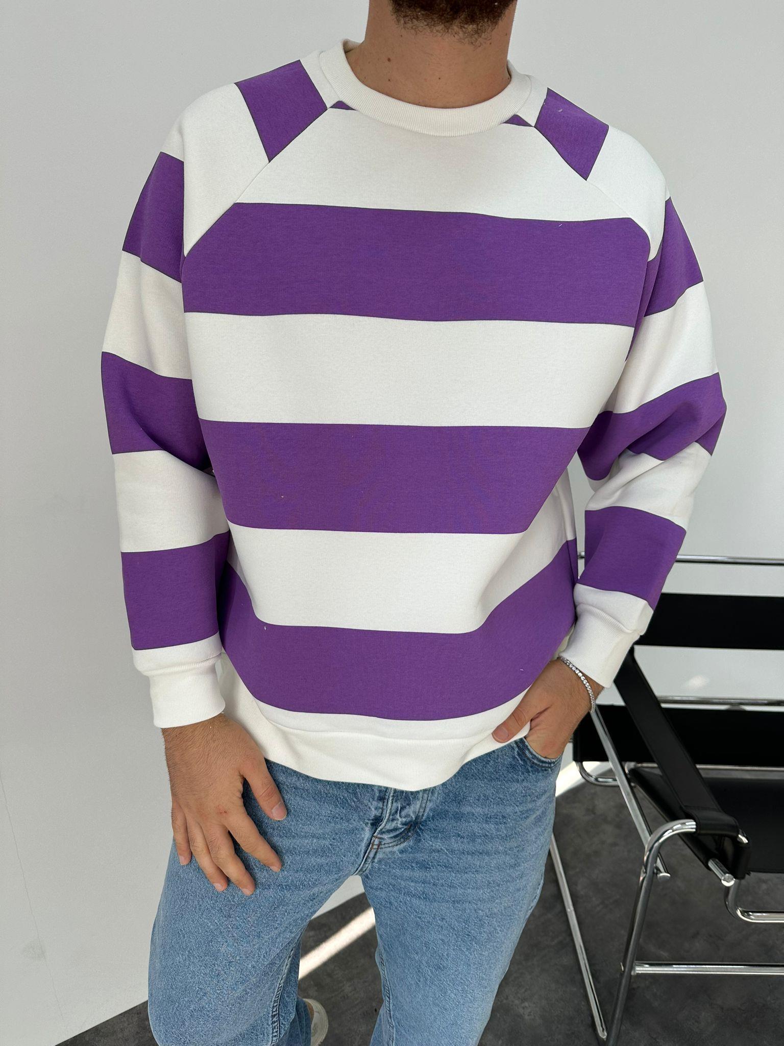 Mor Çizgi Detay Sweatshirt