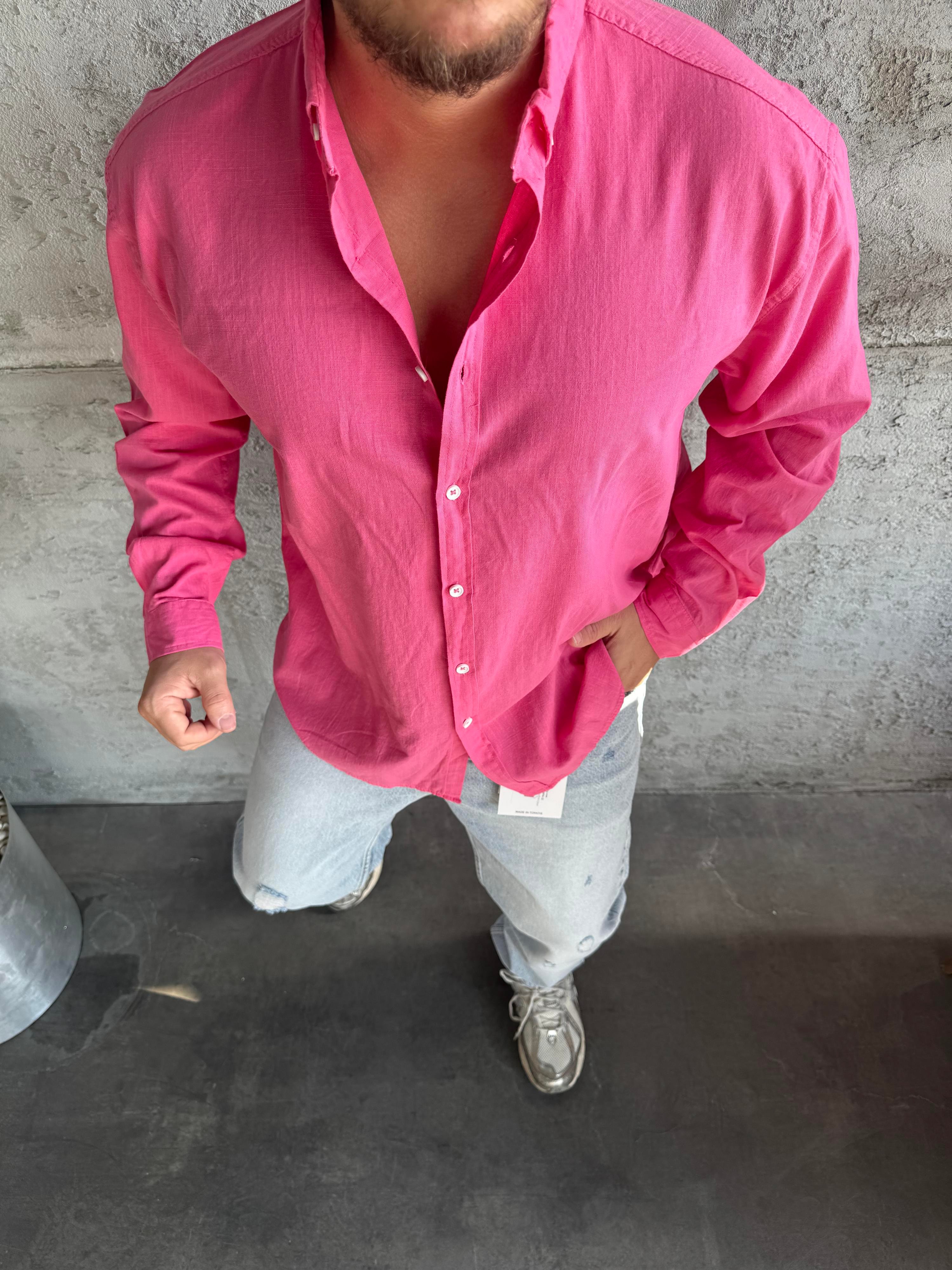 Pembe Fresh Keten Basic Gömlek