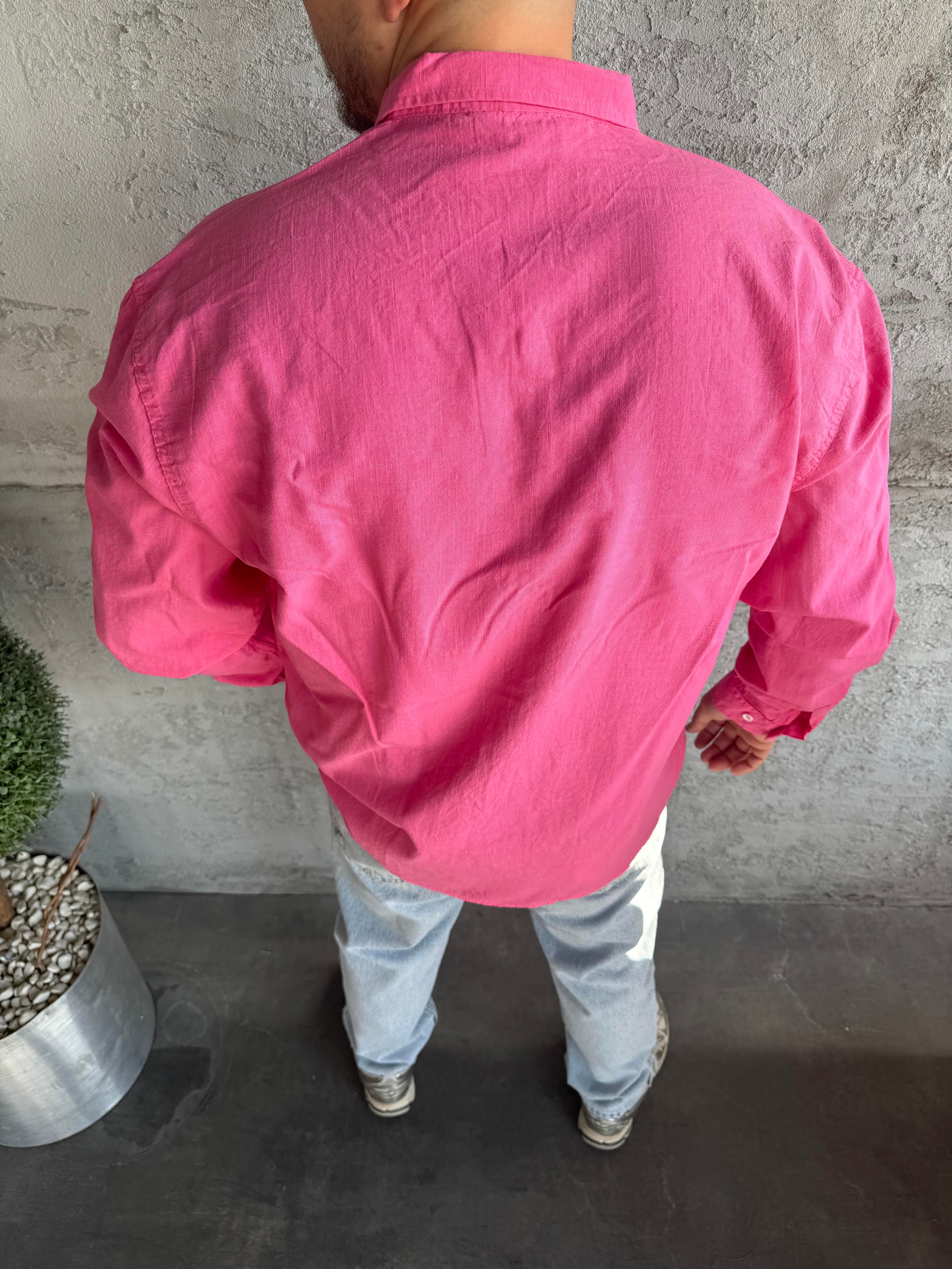 Pembe Fresh Keten Basic Gömlek