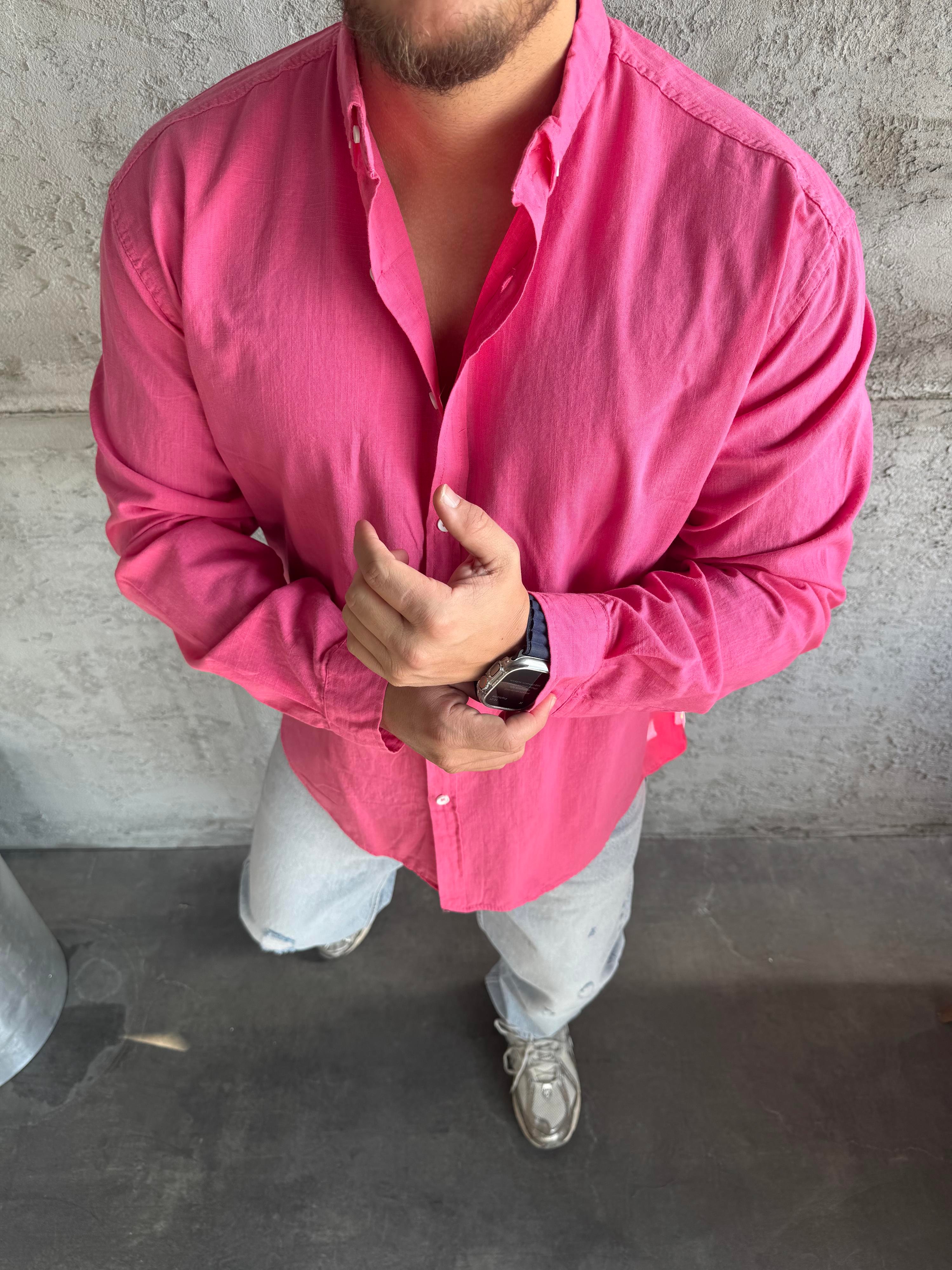 Pembe Fresh Keten Basic Gömlek