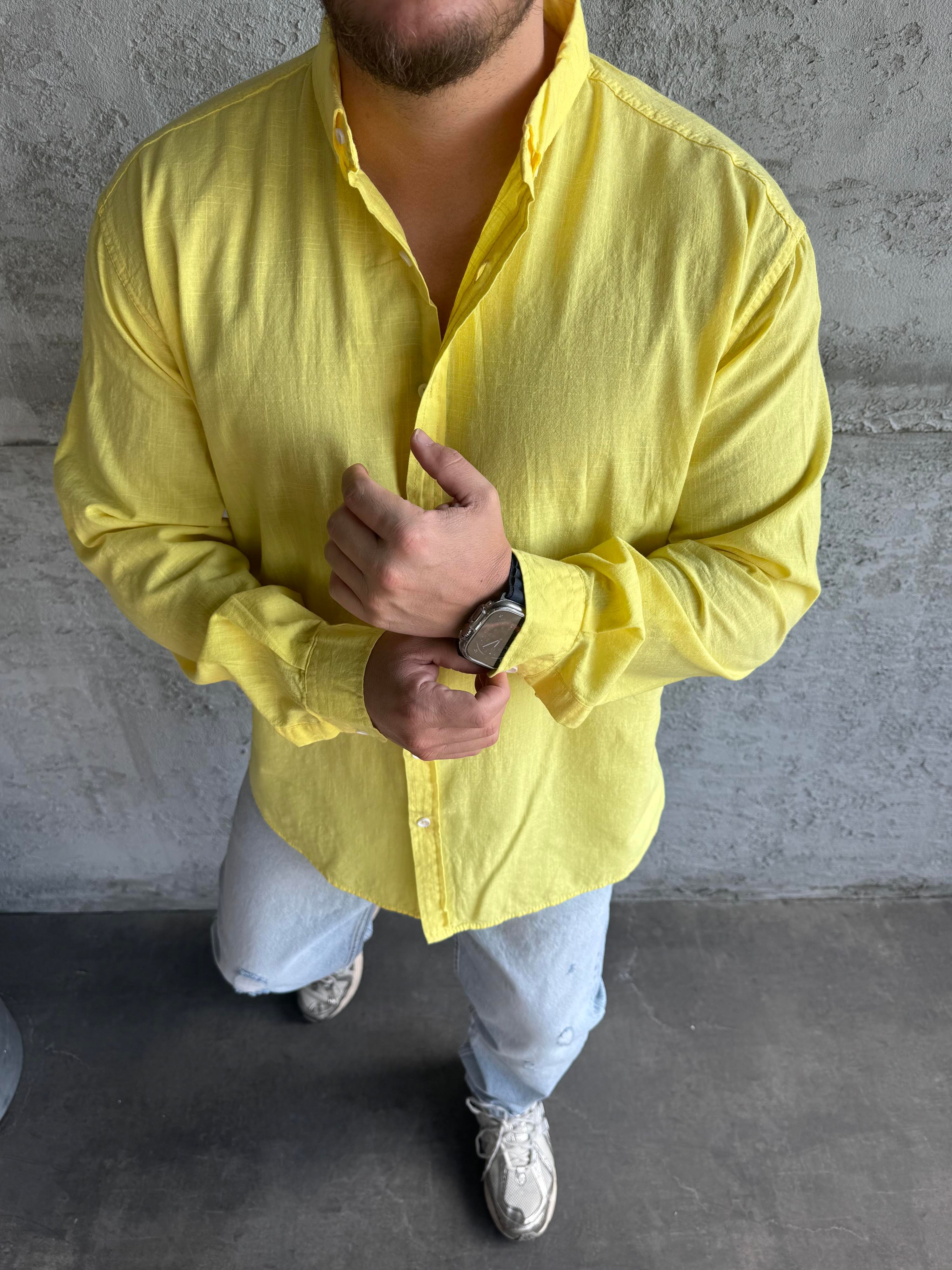 Sarı Fresh Keten Basic Gömlek