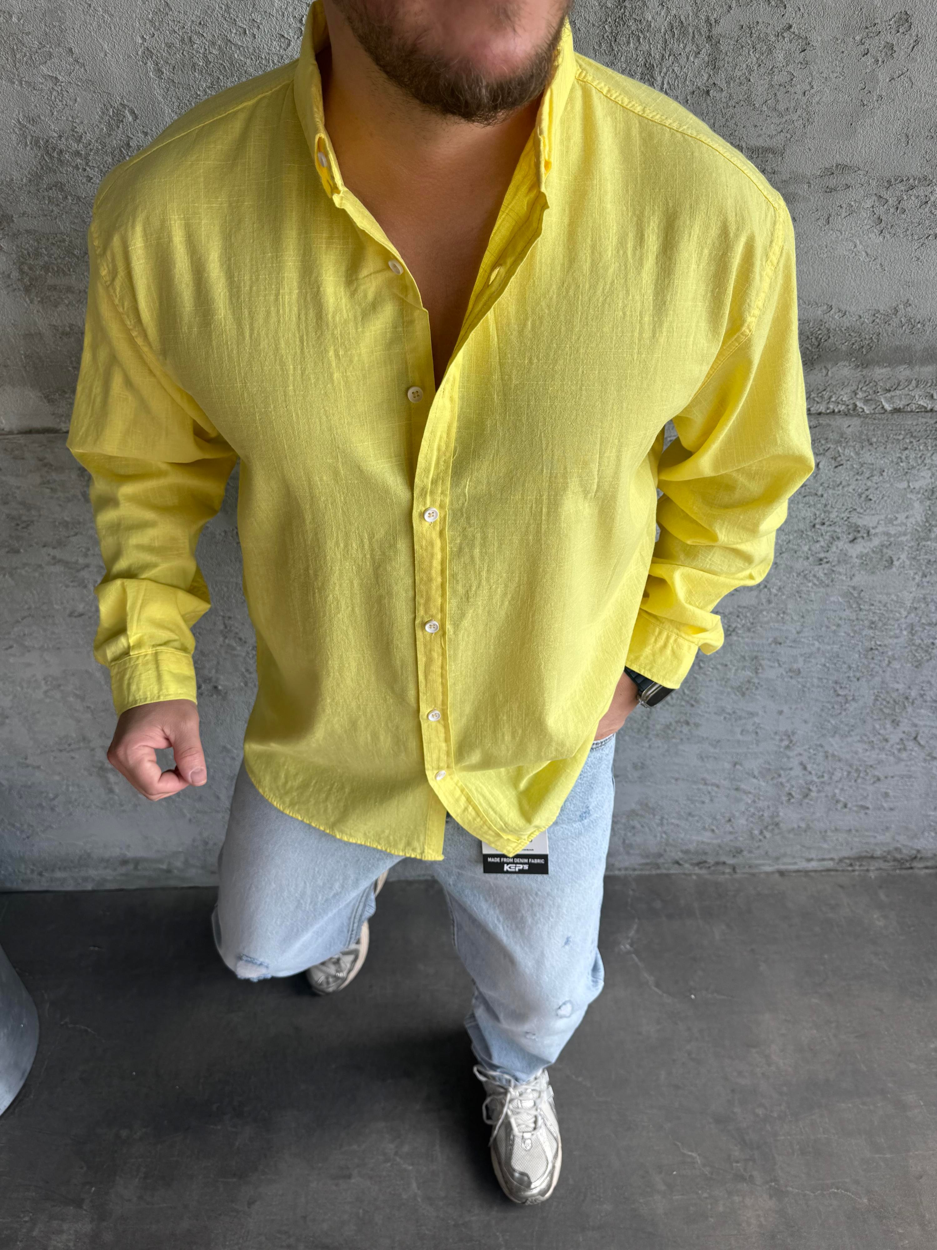 Sarı Fresh Keten Basic Gömlek