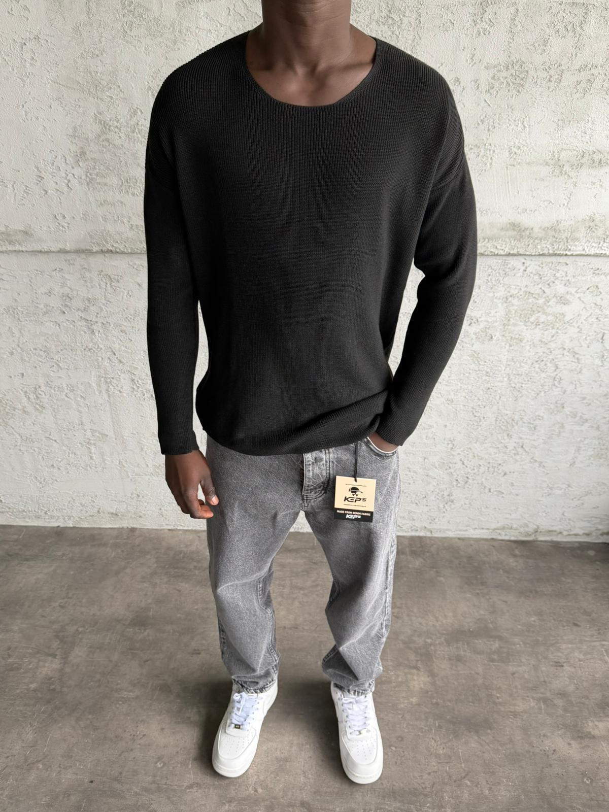 Siyah Açık Yaka Oversize Triko