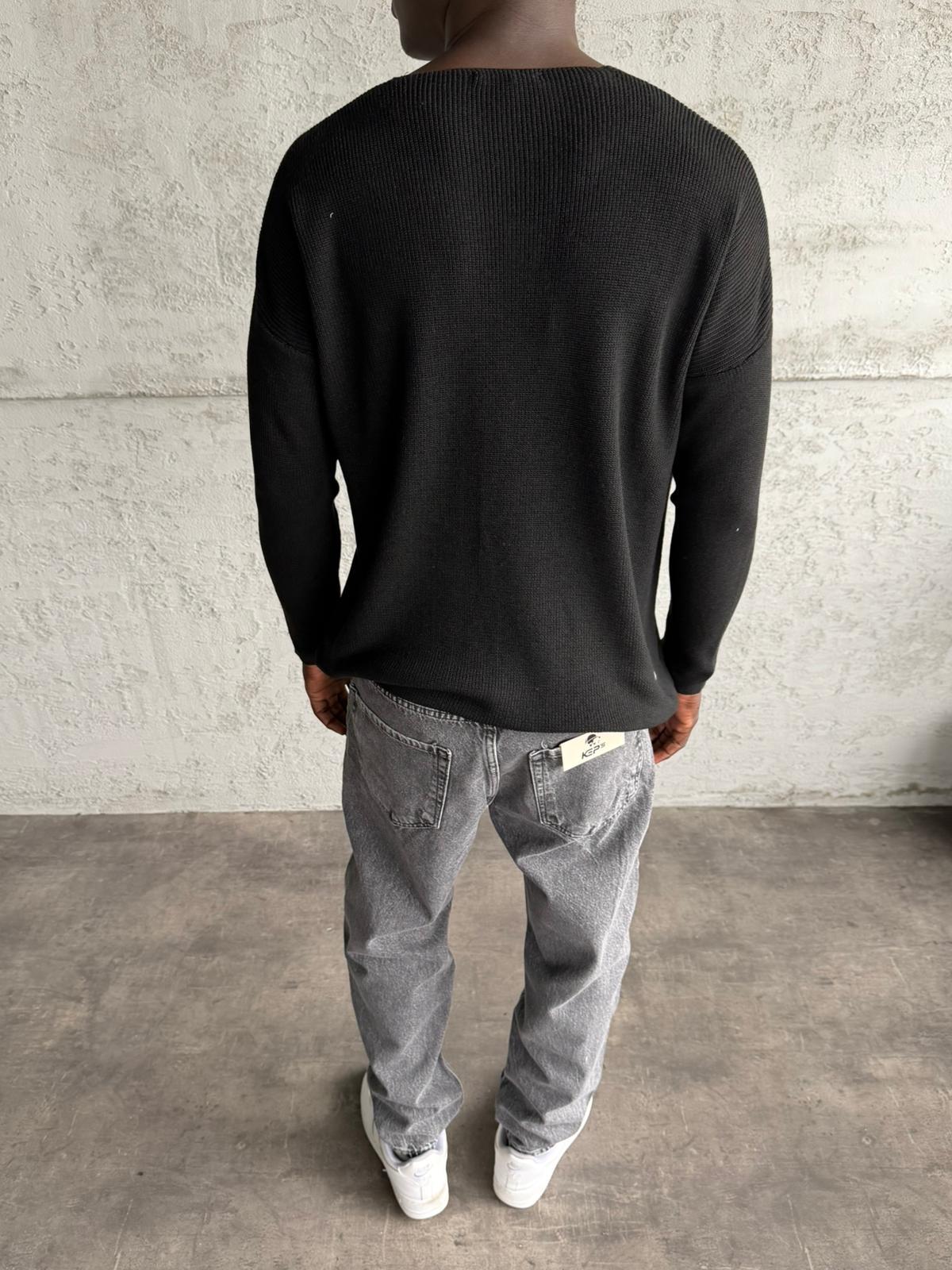 Siyah Açık Yaka Oversize Triko