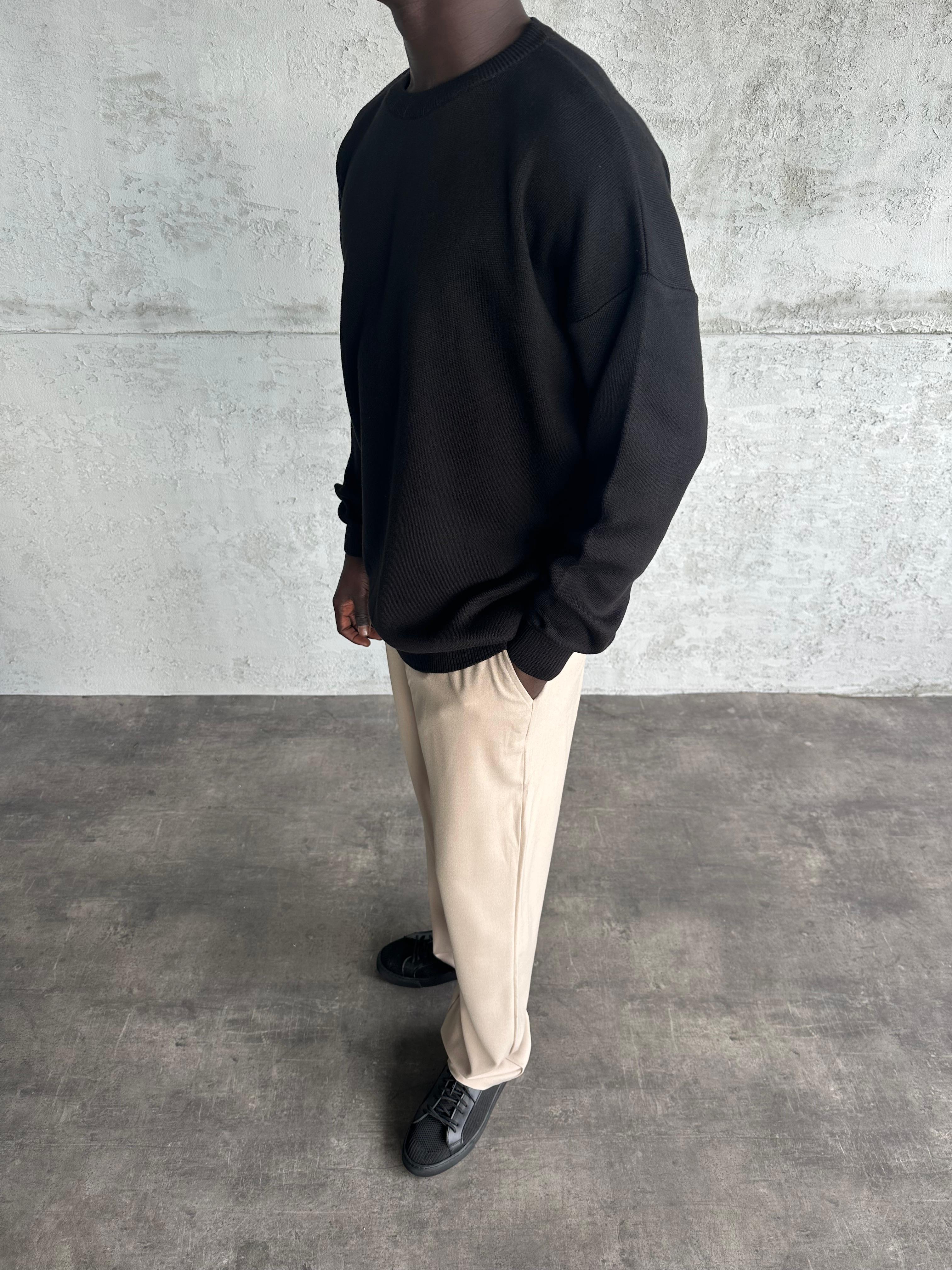 Siyah Bisiklet Yaka Basic Triko Kazak