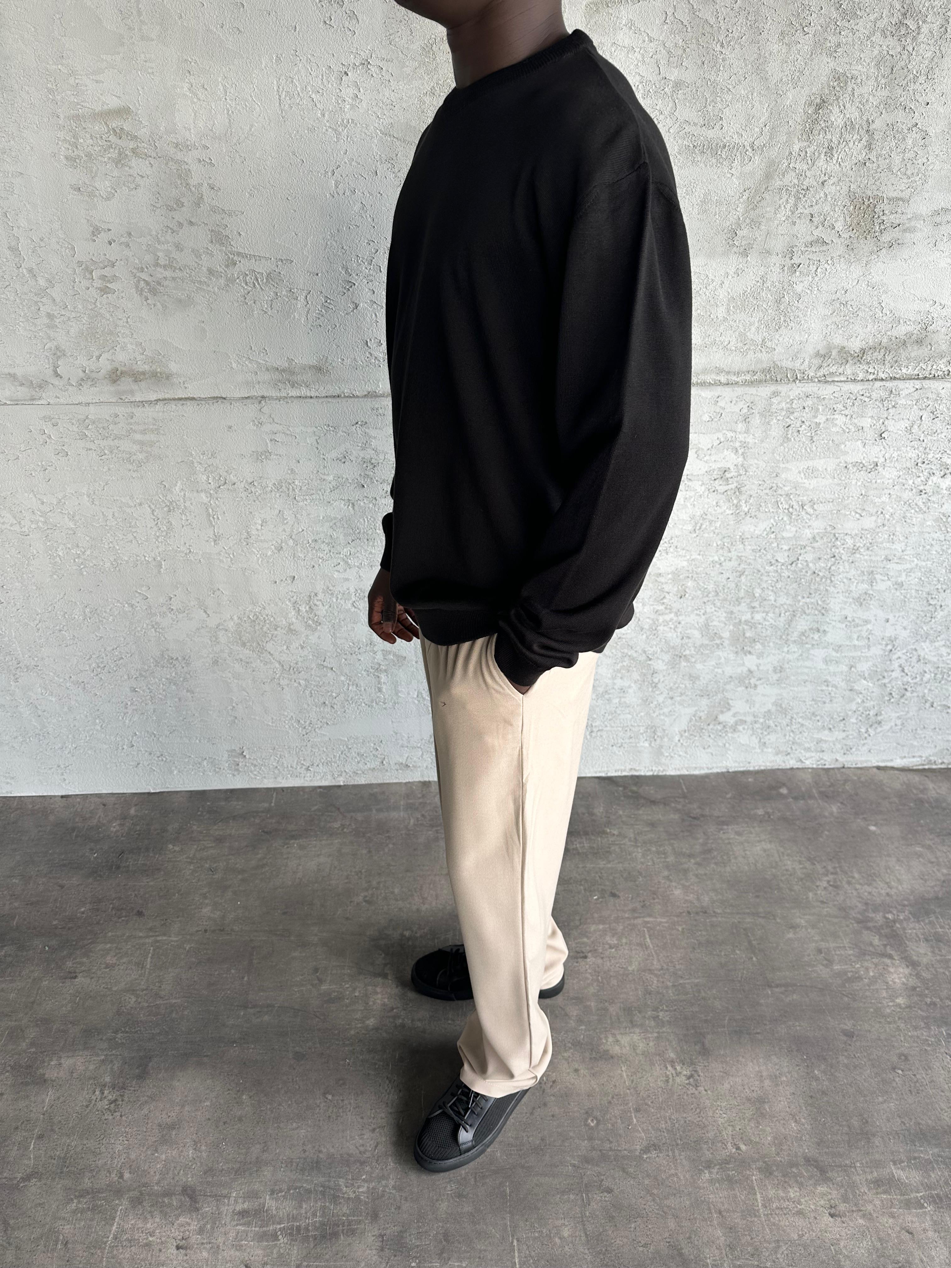 Siyah Bisiklet Yaka Basic Triko Kazak