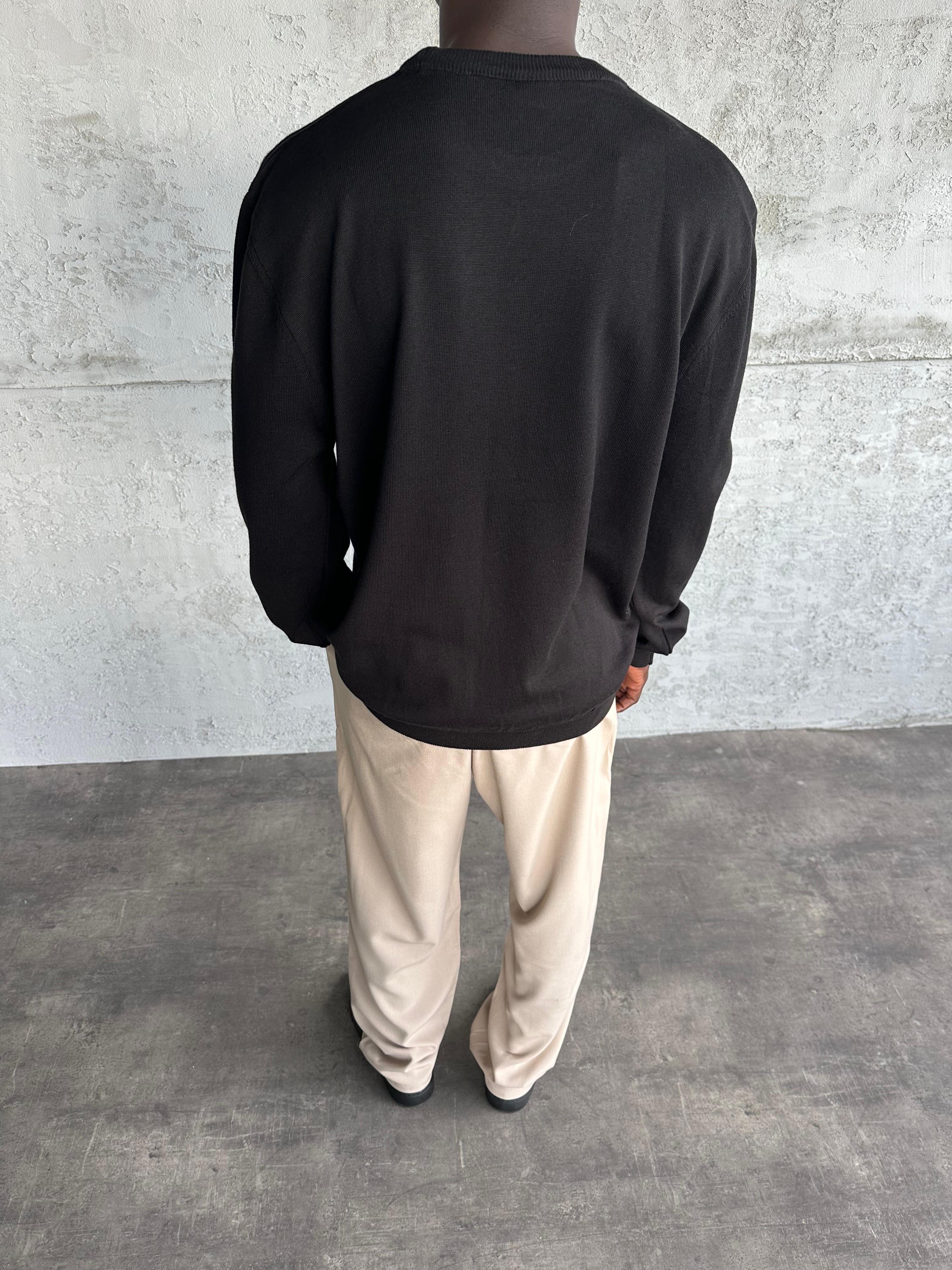 Siyah Bisiklet Yaka Basic Triko Kazak