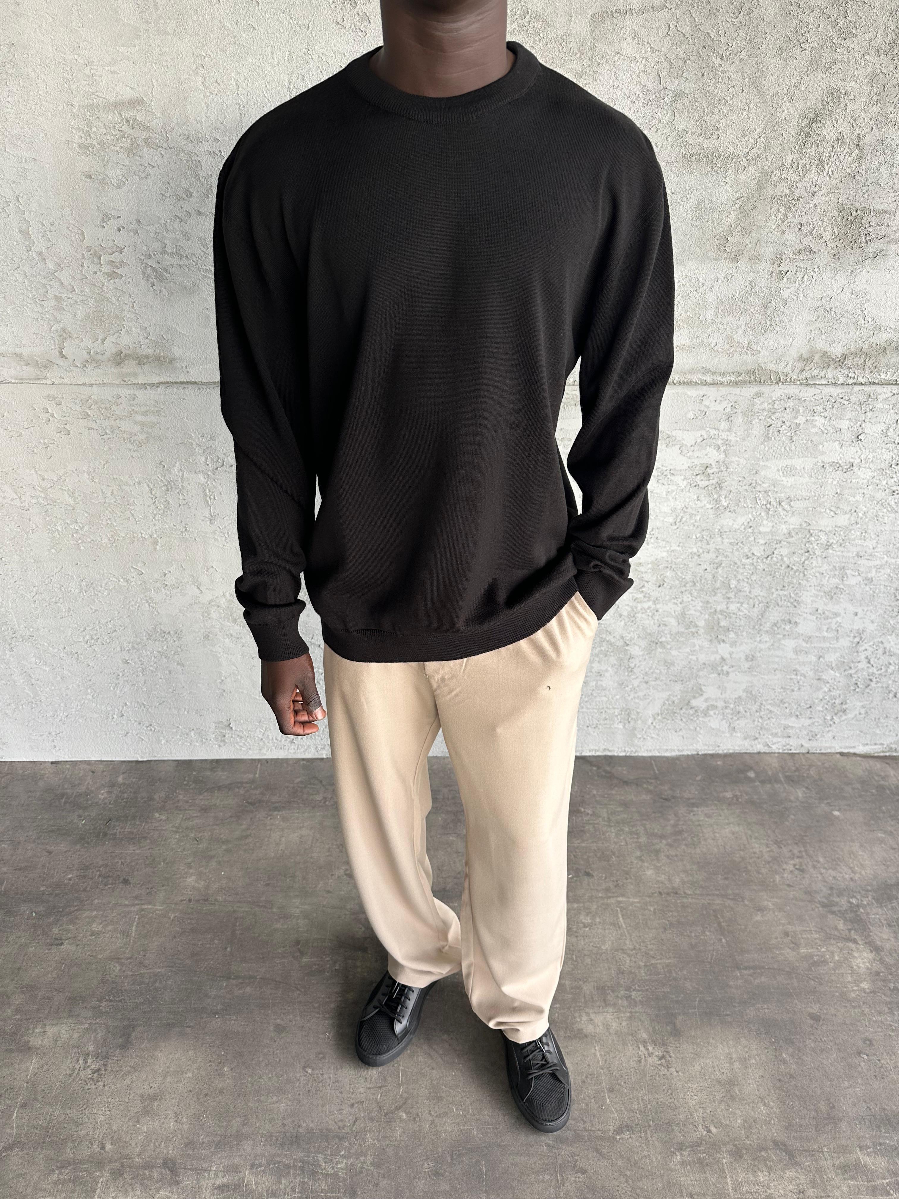 Siyah Bisiklet Yaka Basic Triko Kazak