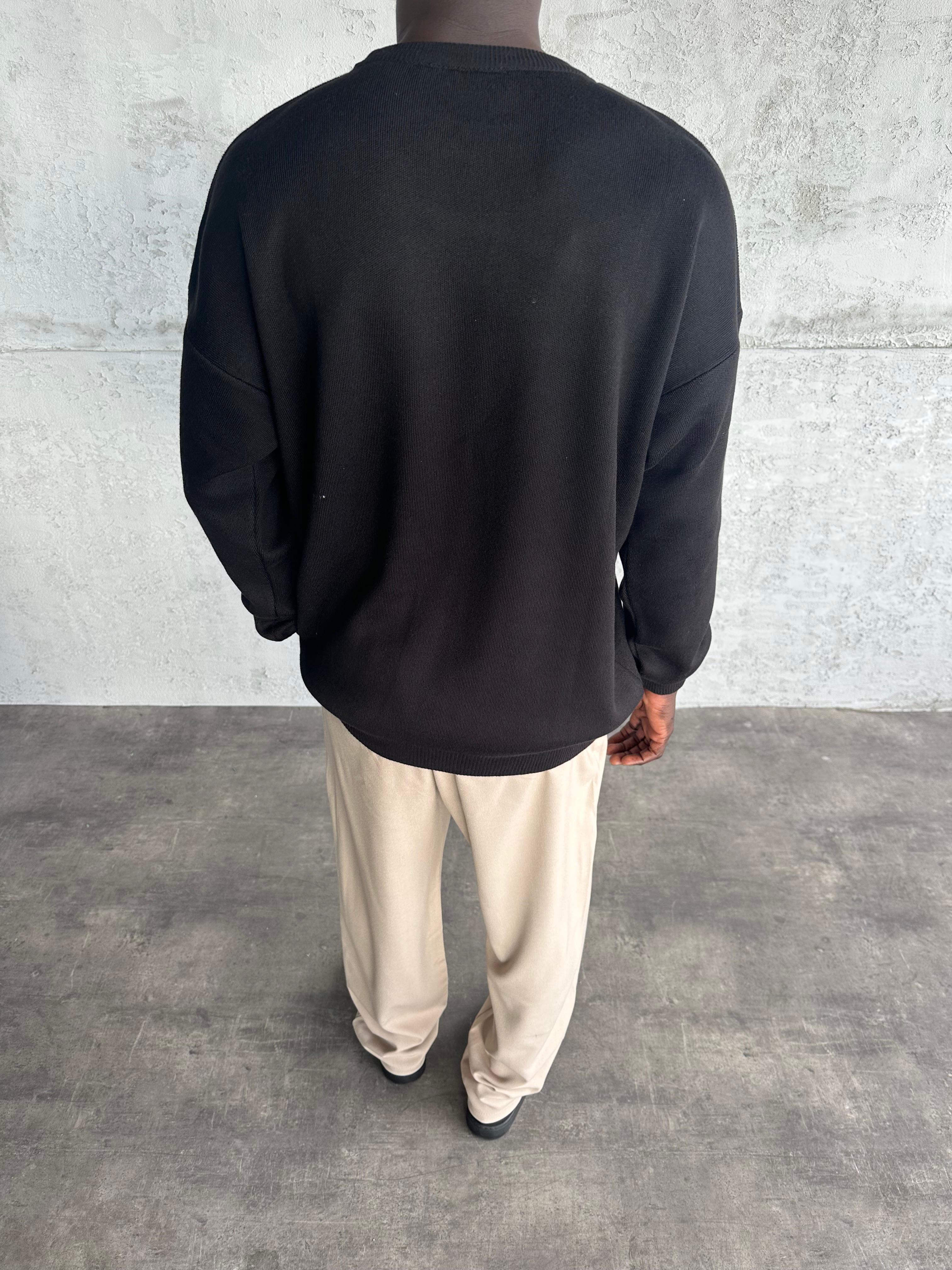 Siyah Bisiklet Yaka Basic Triko Kazak