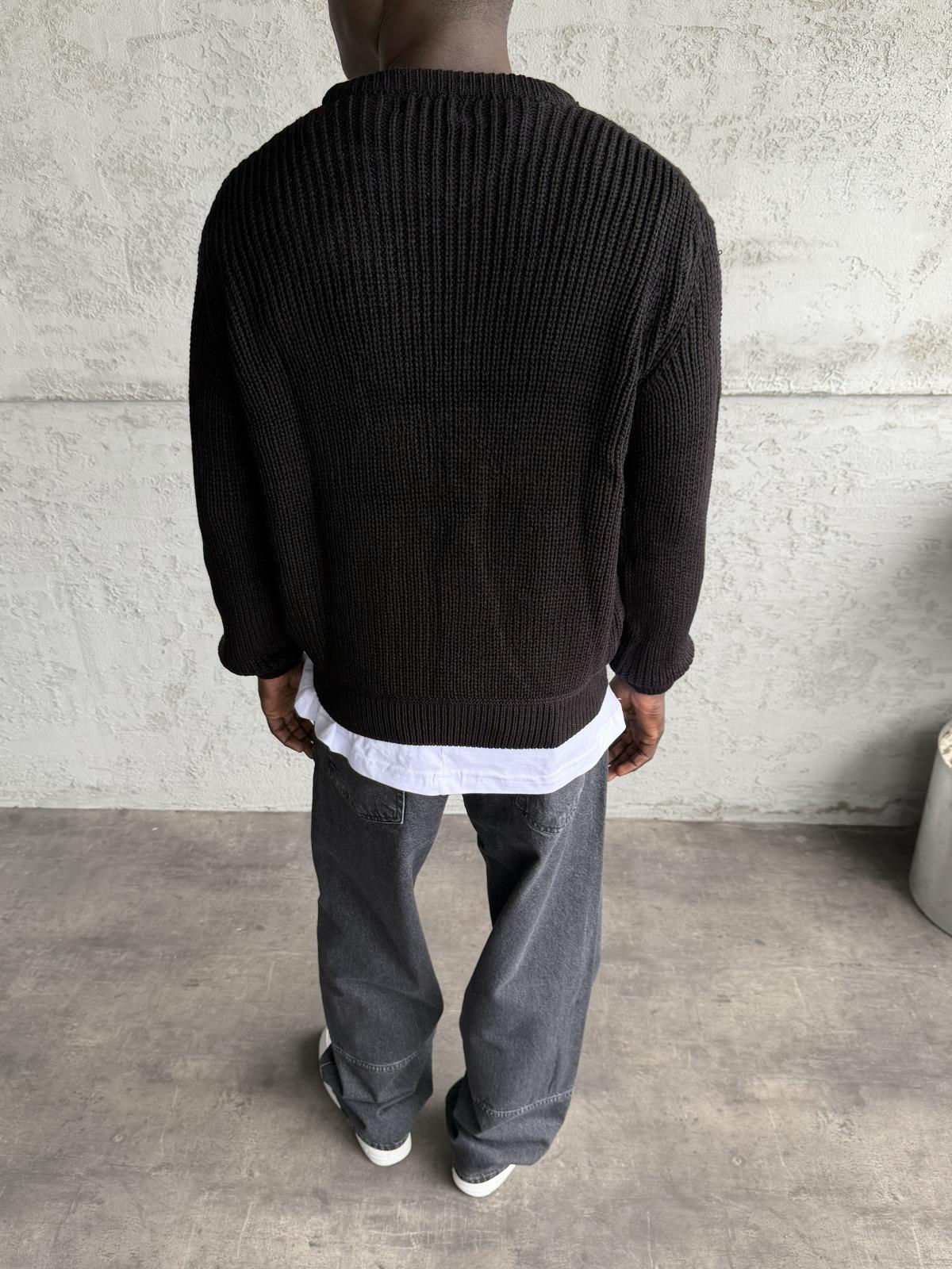 Siyah Bisiklet Yaka Örme Triko Kazak